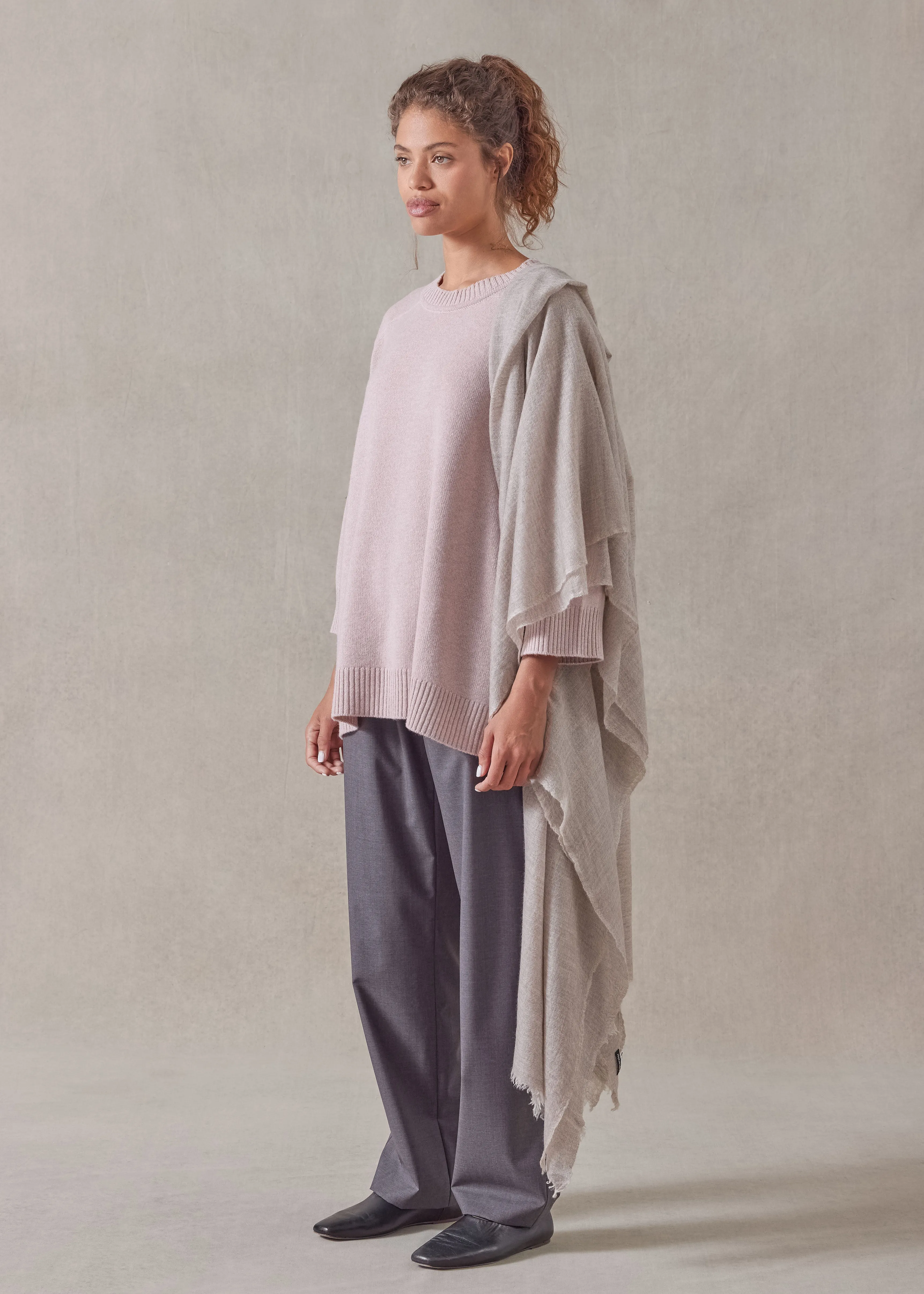 cashmere sloped shoulder round neck - long (rosepowder) sold by eskandar