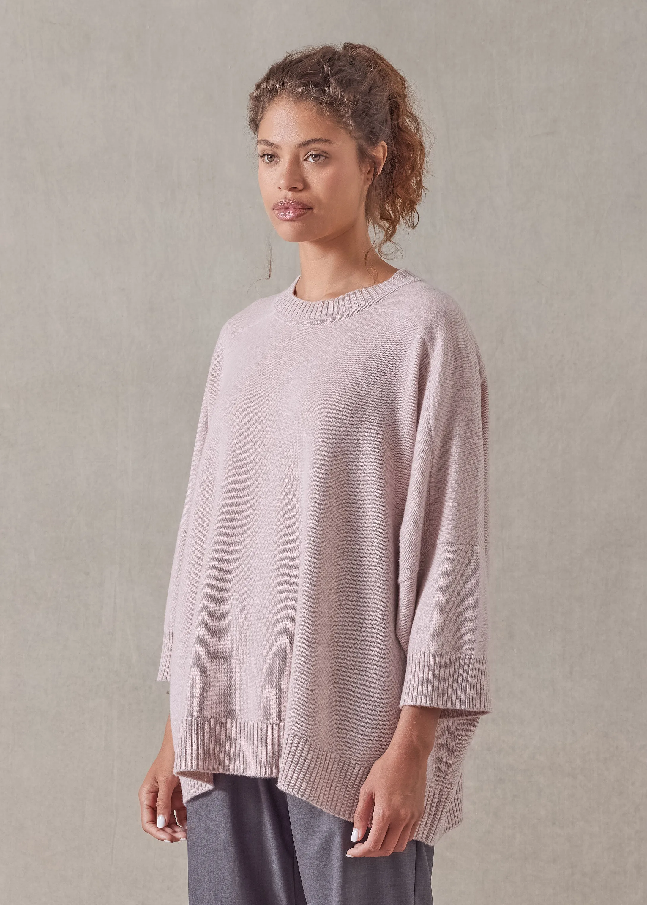 cashmere sloped shoulder round neck - long (rosepowder) sold by eskandar product image thumbnail 2