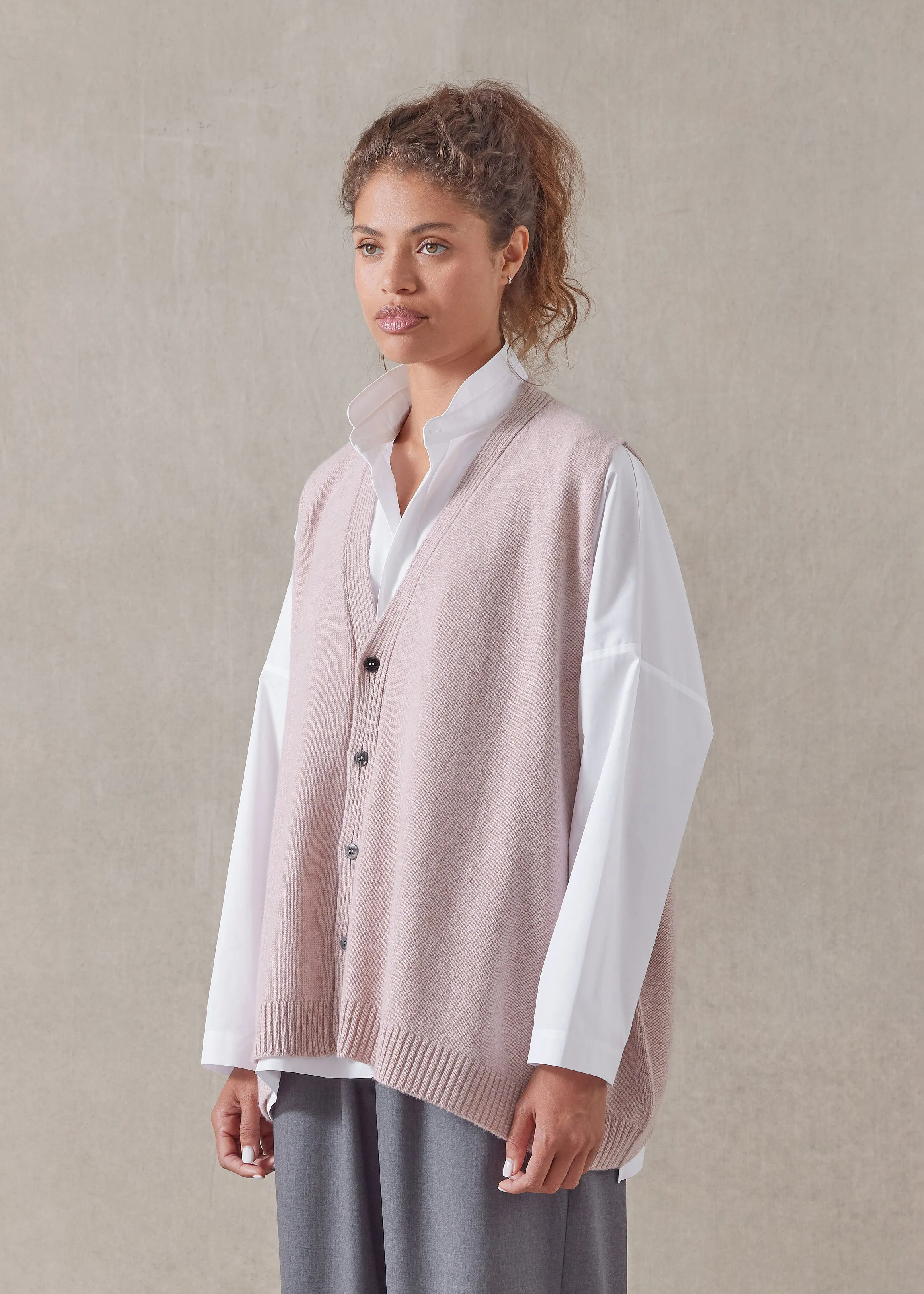 cashmere a-line sleeveless v-neck cardigan - mid plus (rosepowder) sold by eskandar product image thumbnail 2