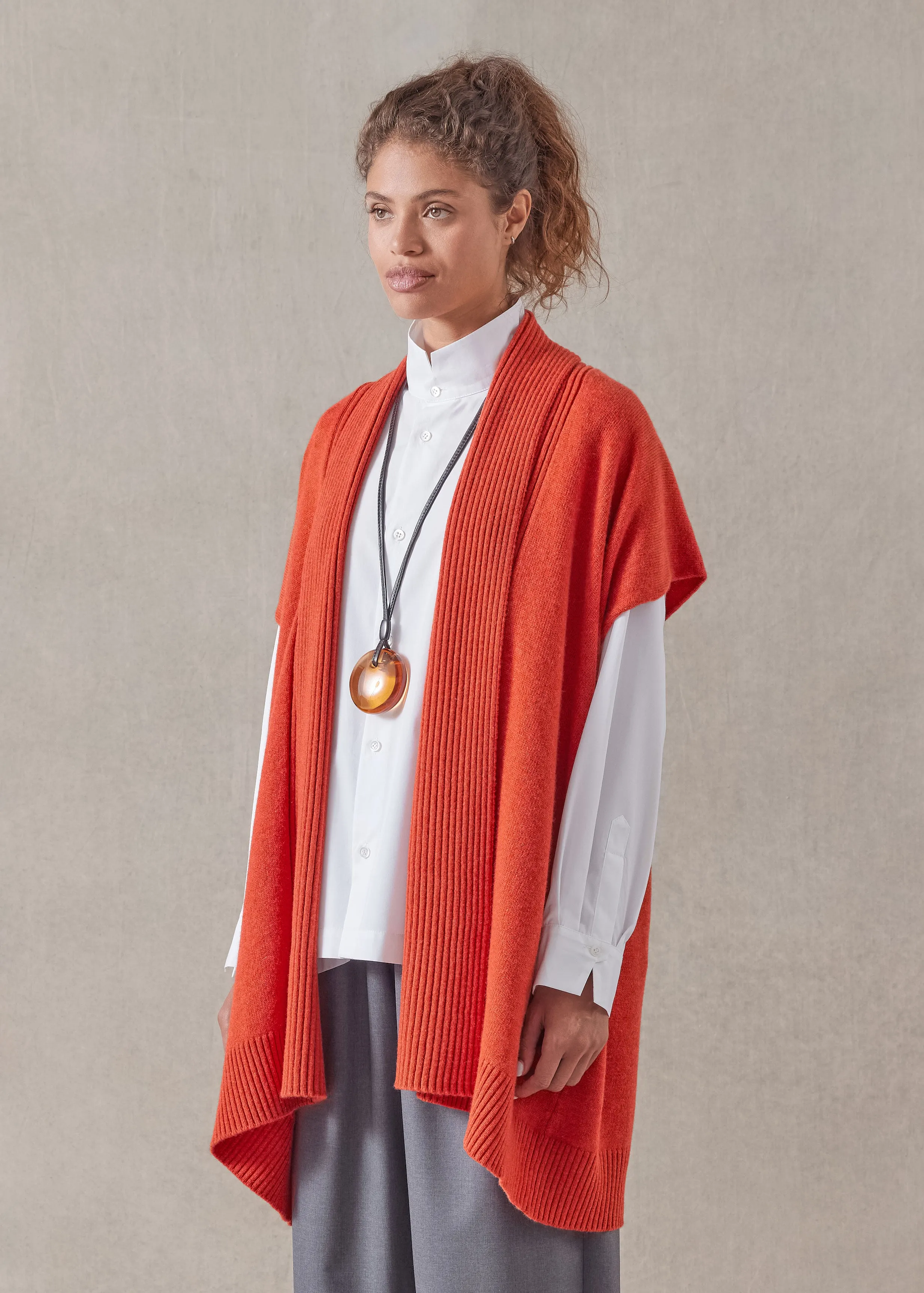 cashmere sleeveless a-line shawl collar waistcoat - long plus sold by eskandar product image thumbnail 2