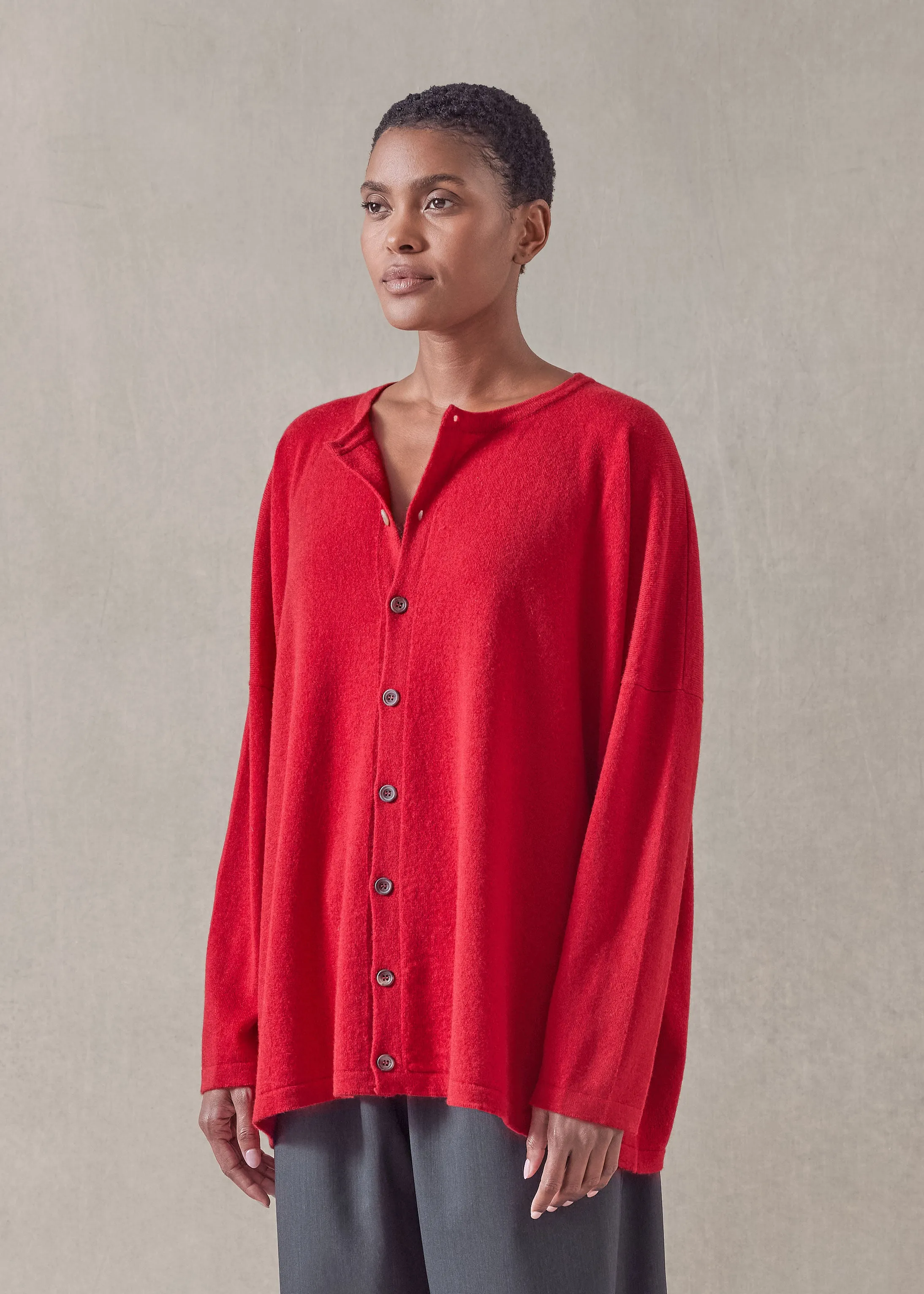 cashmere slim sleeve round neck cardigan - mid plus sold by eskandar product image thumbnail 3