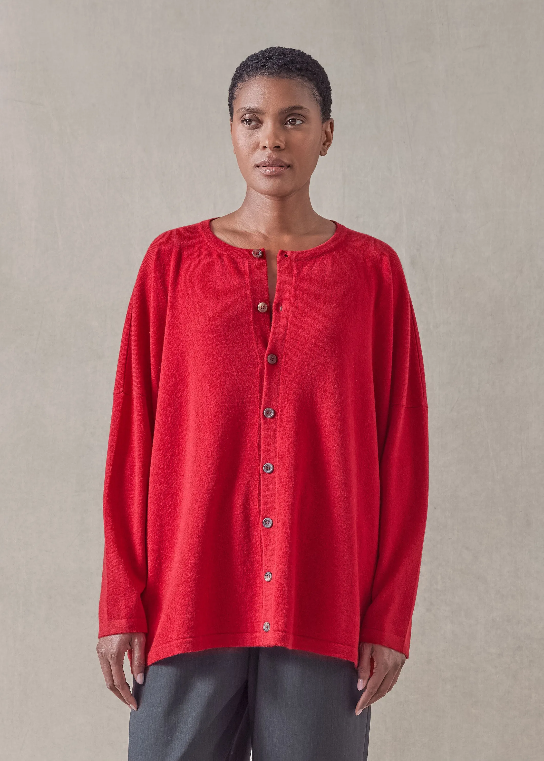 cashmere slim sleeve round neck cardigan - mid plus sold by eskandar product image thumbnail 2