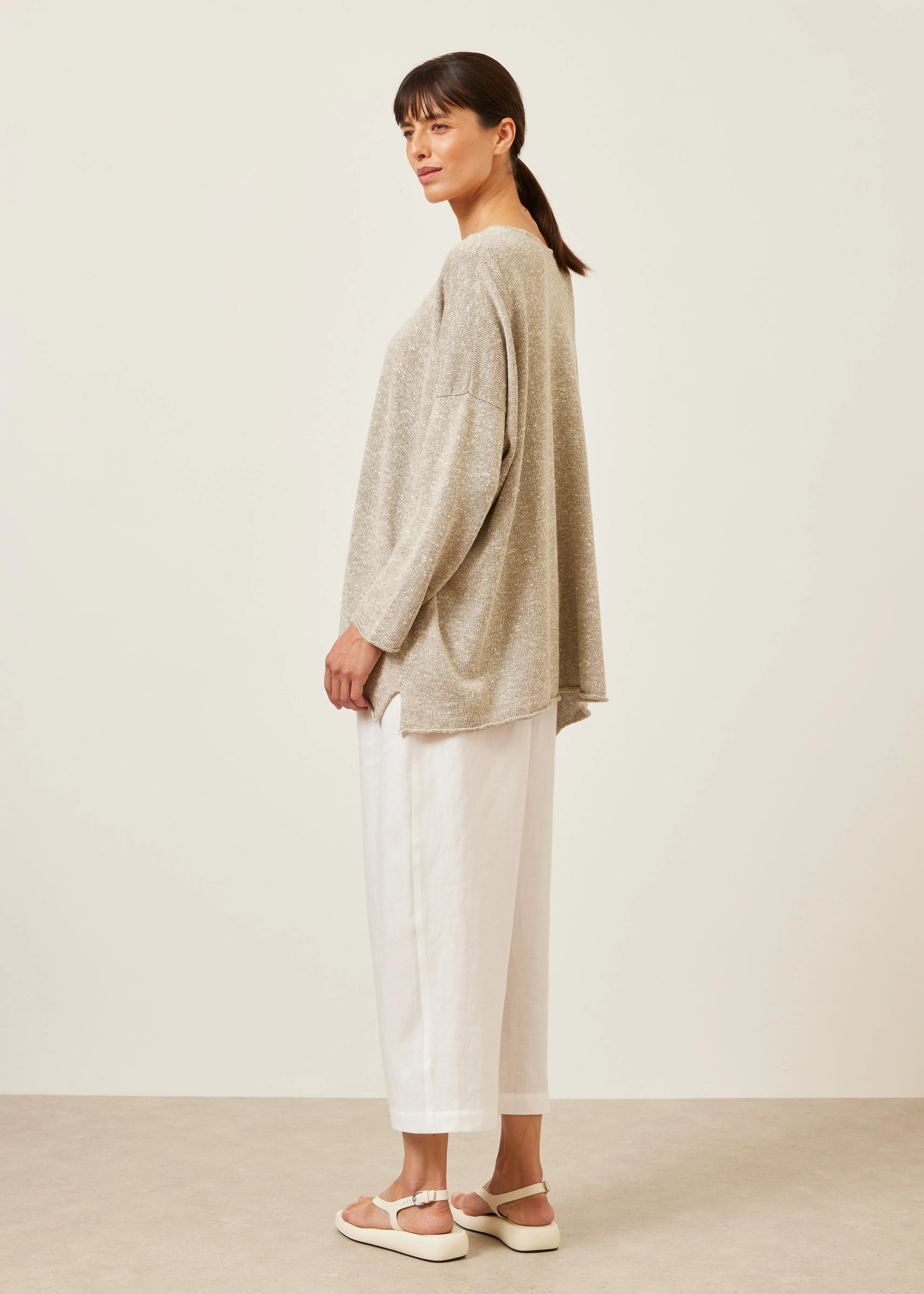 linen silk mix bateau neck sweater - long sold by eskandar product image thumbnail 3