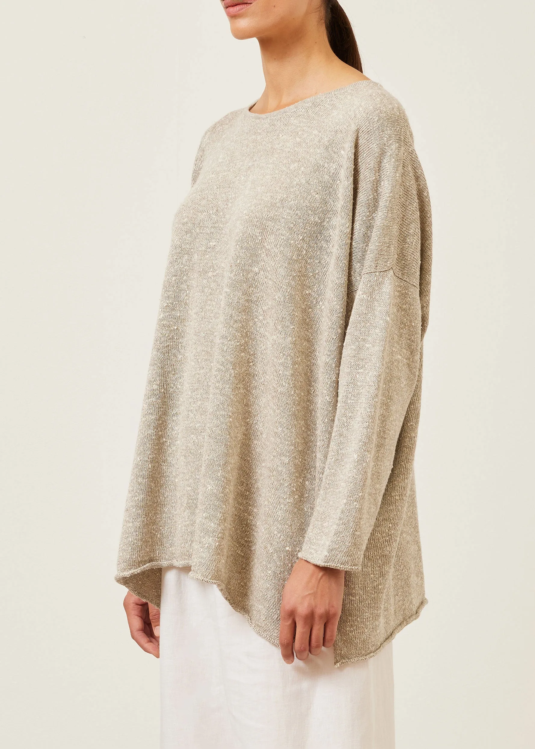 linen silk mix bateau neck sweater - long sold by eskandar