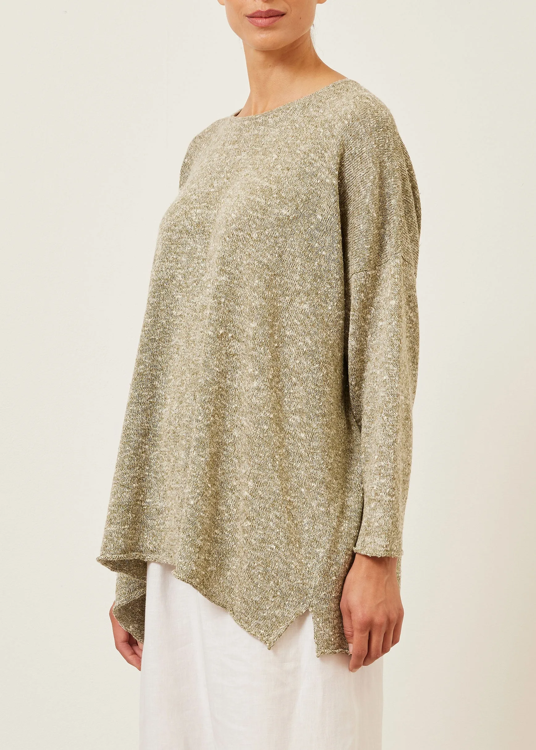 linen silk mix bateau neck sweater - mid plus sold by eskandar