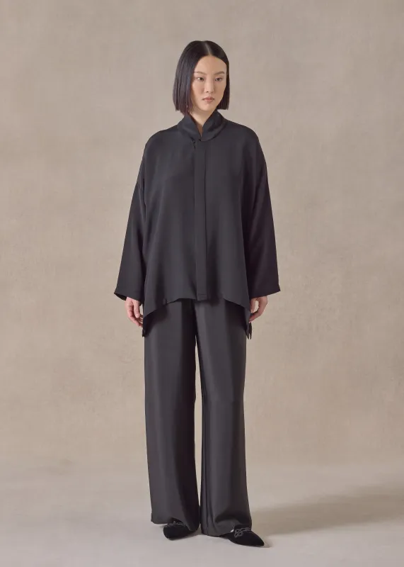 silk wide a-line shirt with chinese collar - mid plus sold by eskandar