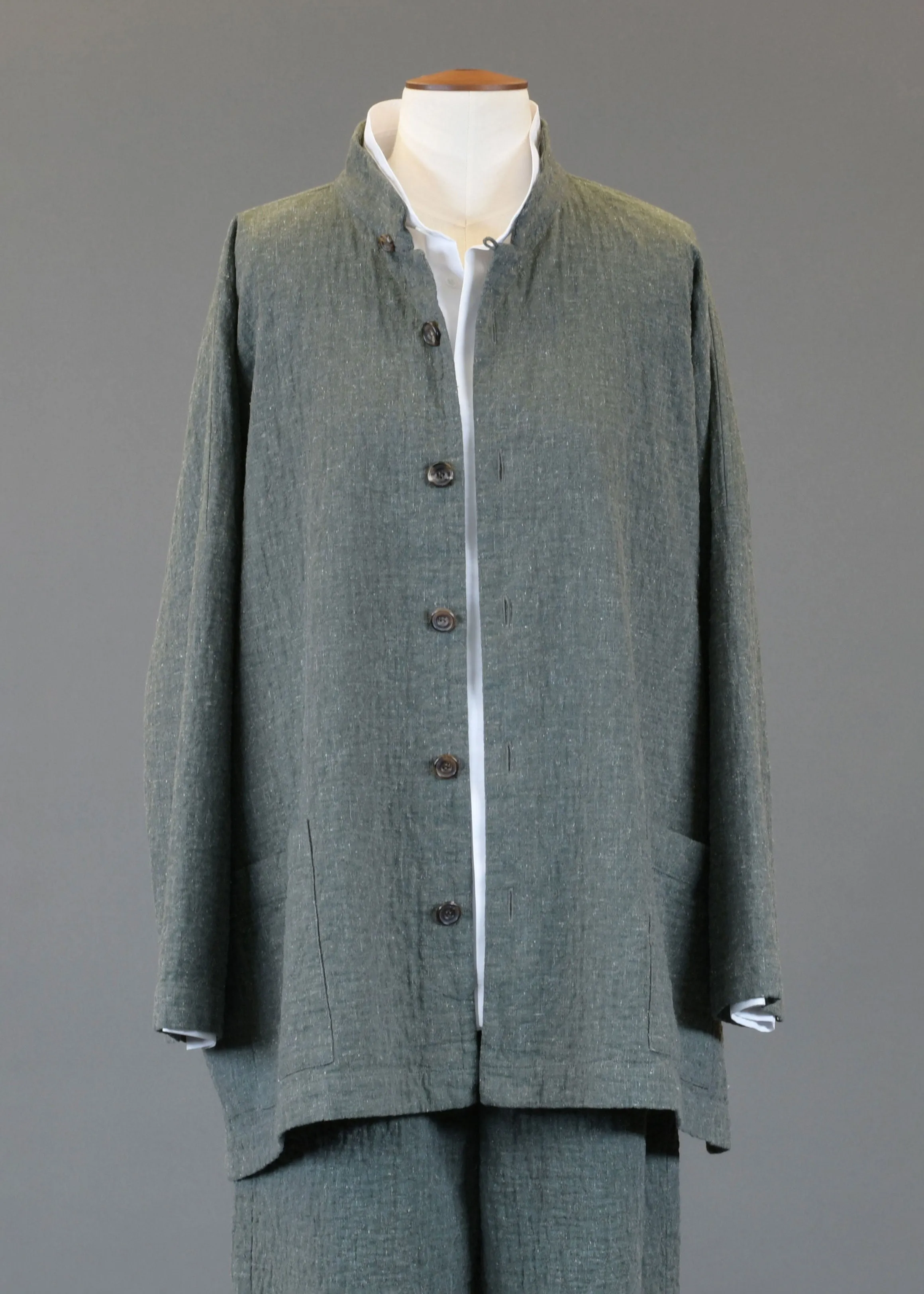 recycled double cotton wide mandarin jacket - long sold by eskandar