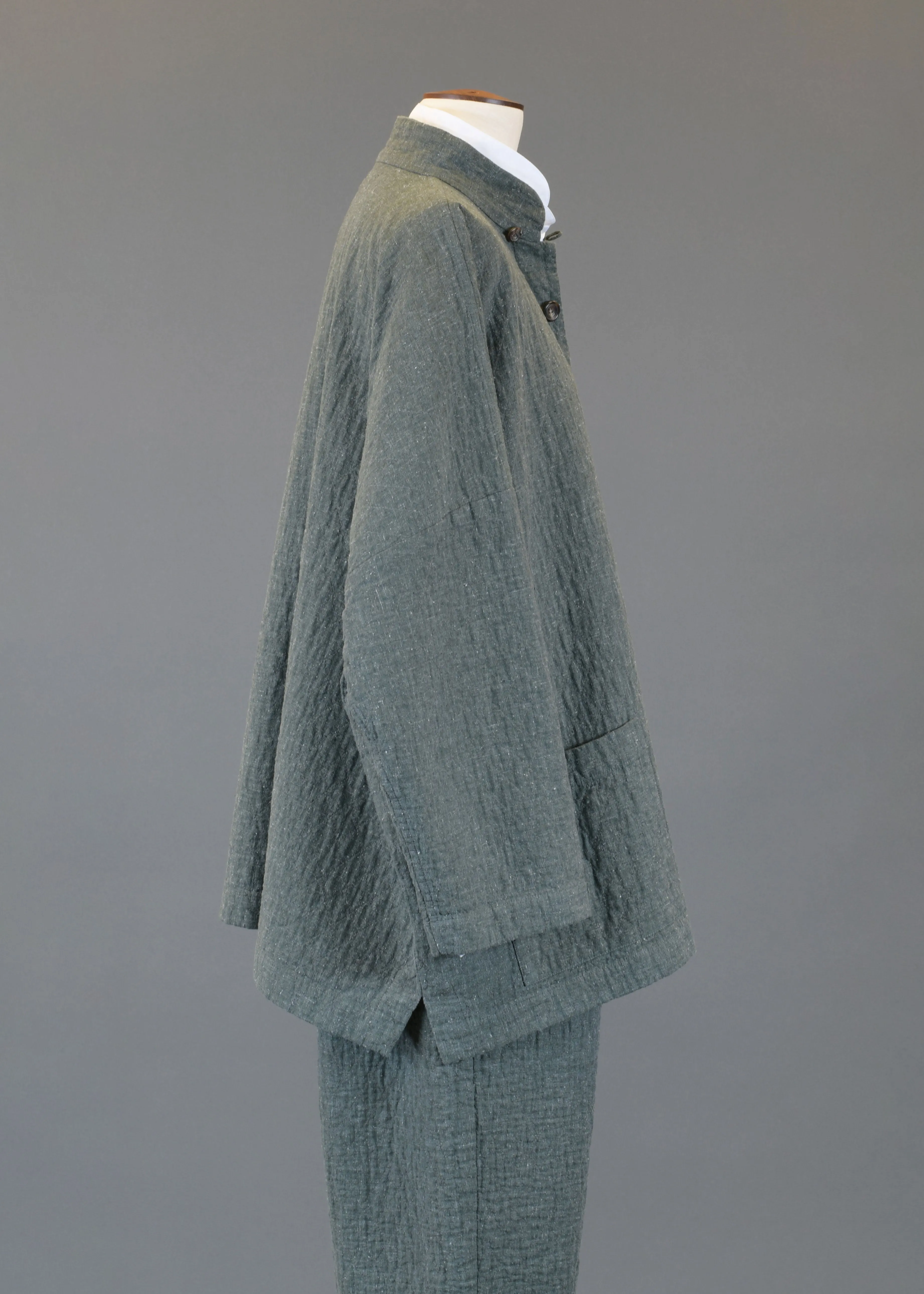 recycled double cotton wide mandarin jacket - long sold by eskandar product image thumbnail 4