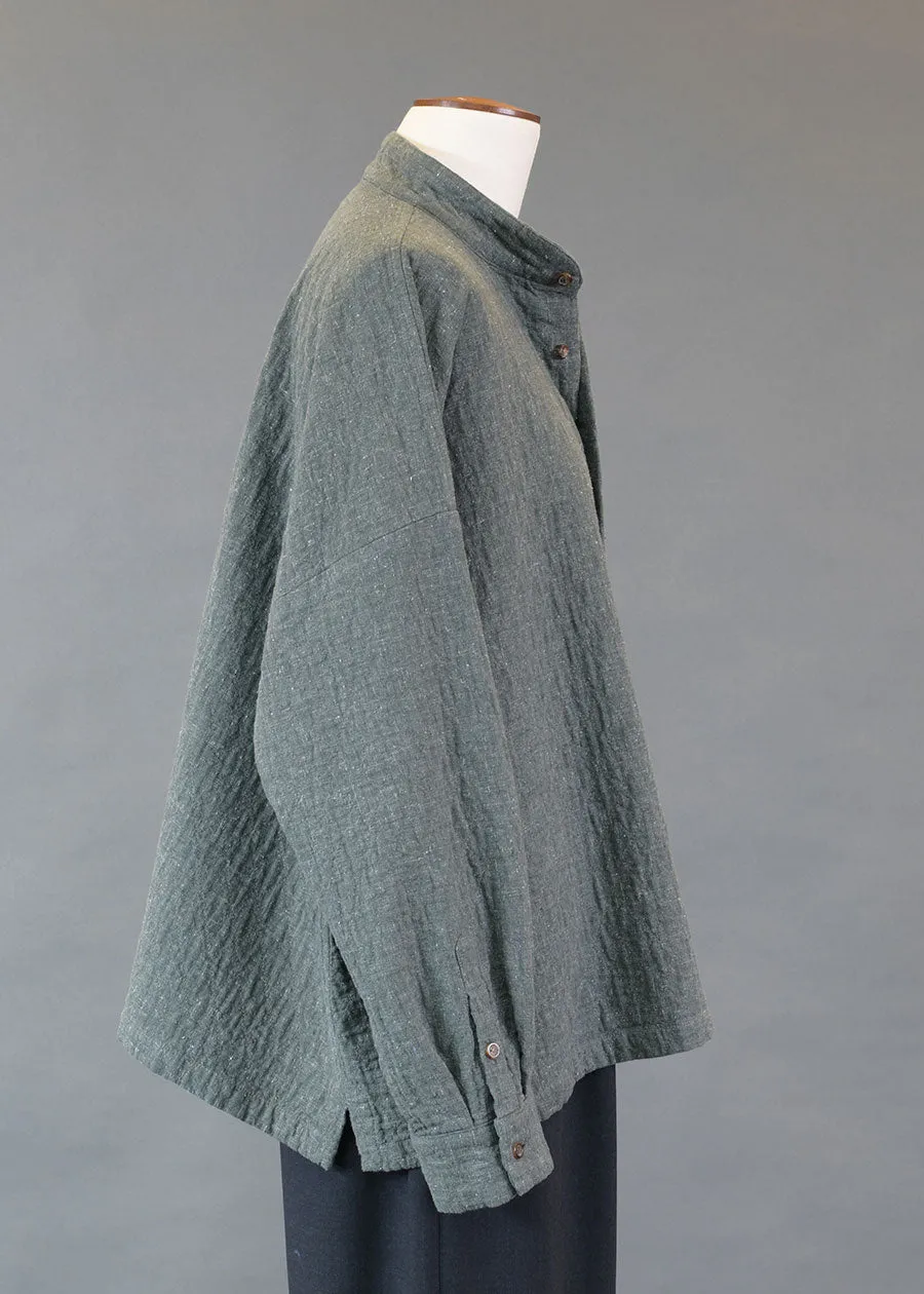 recycled double cotton wide a-line collarless shirt - mid sold by eskandar product image thumbnail 2