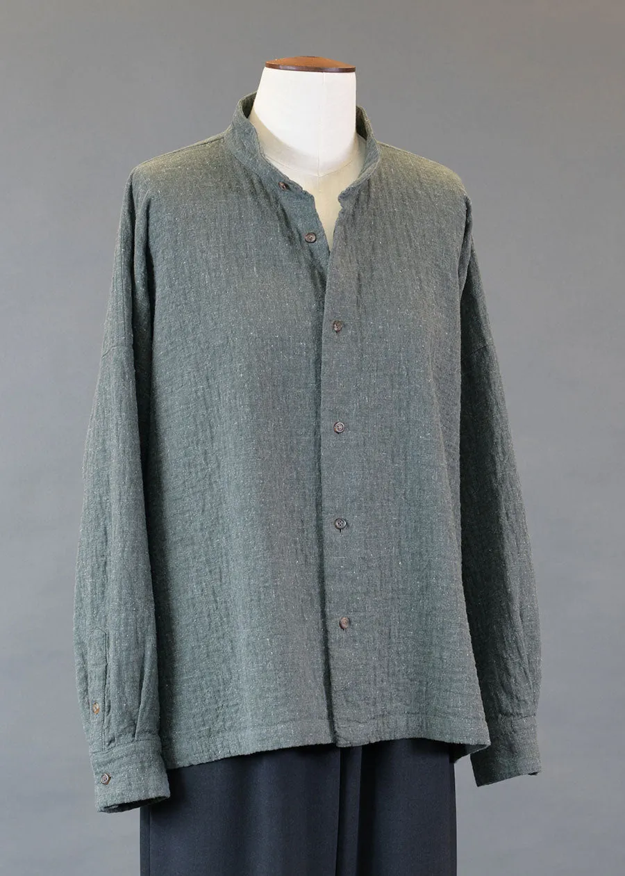 recycled double cotton wide a-line collarless shirt - mid sold by eskandar
