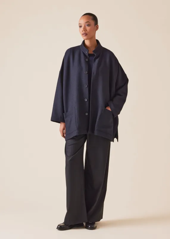 wool cashmere mix wide open stand collar jacket - long sold by eskandar
