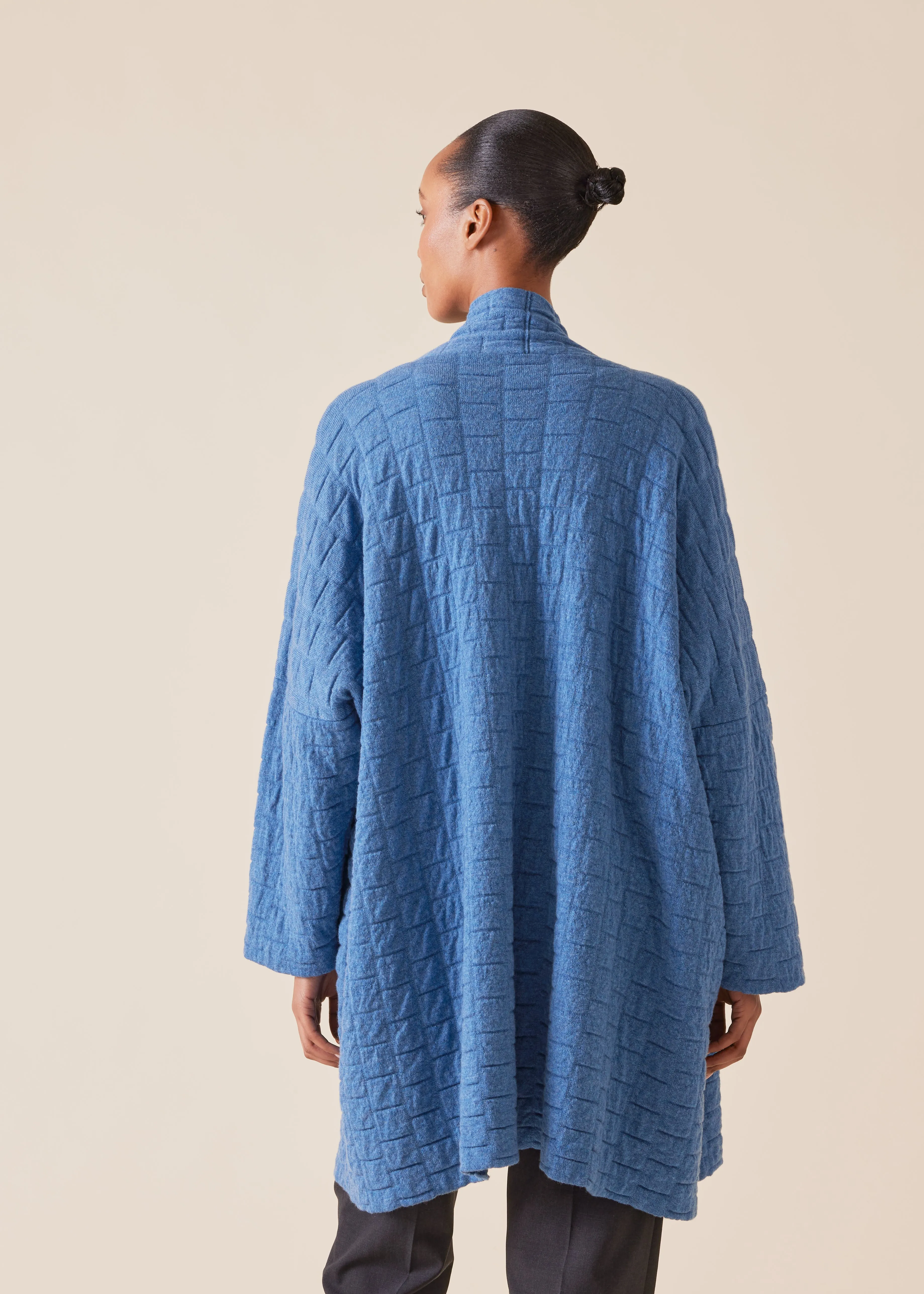 cashmere knitted scrunch shawl collar cardigan - long plus (denim) sold by eskandar product image thumbnail 3