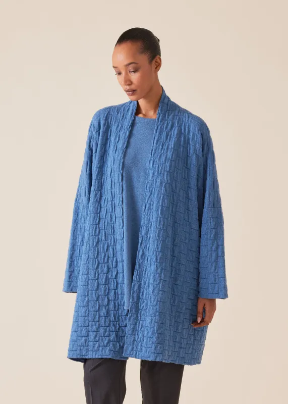 cashmere knitted scrunch shawl collar cardigan - long plus (denim) sold by eskandar
