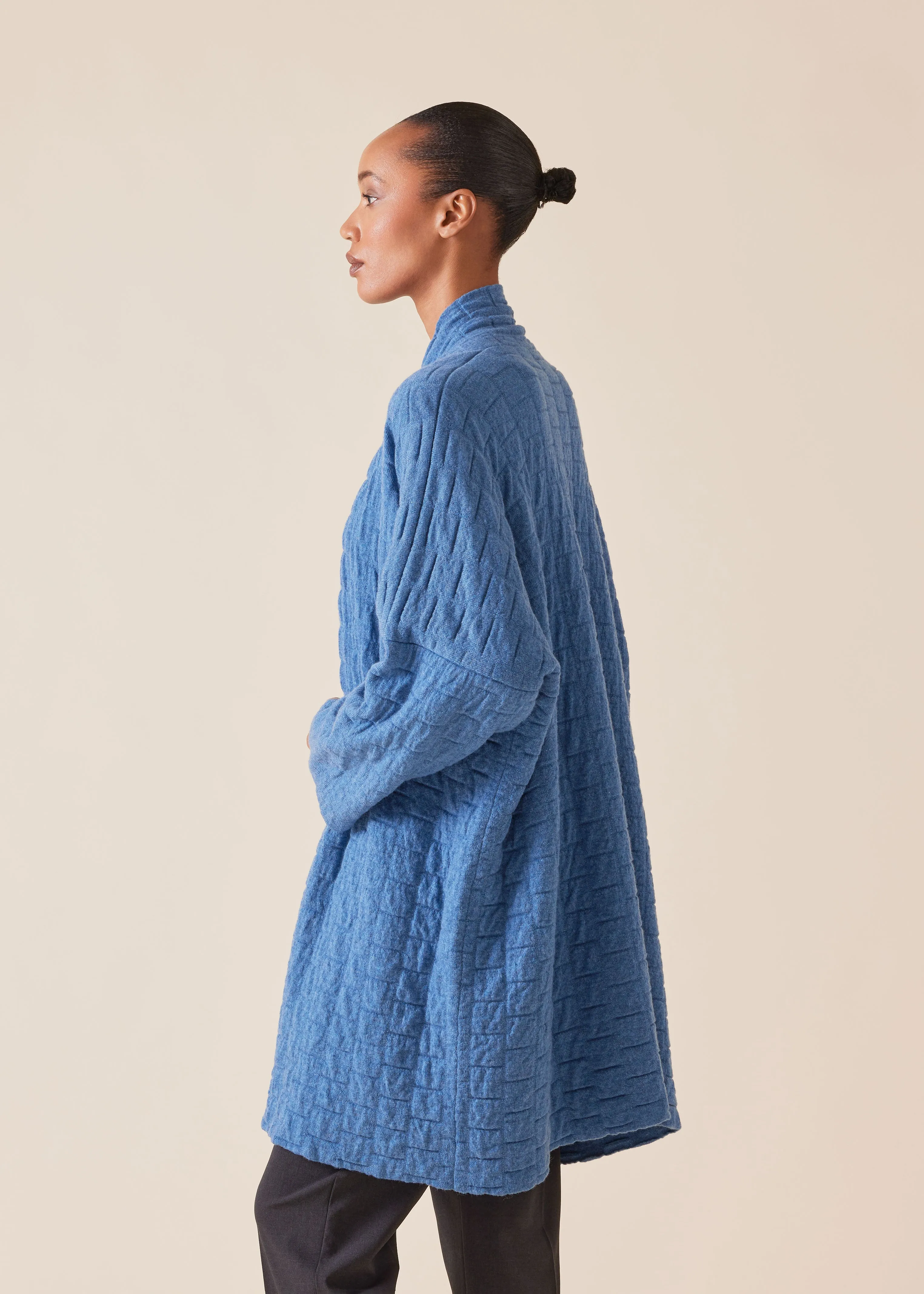 cashmere knitted scrunch shawl collar cardigan - long plus (denim) sold by eskandar product image thumbnail 2
