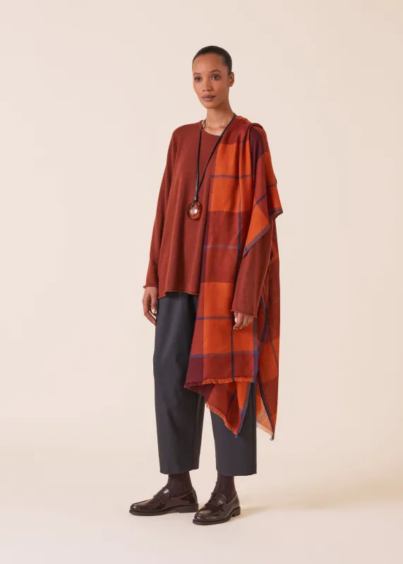 cashmere tartan check scarf (rust) sold by eskandar