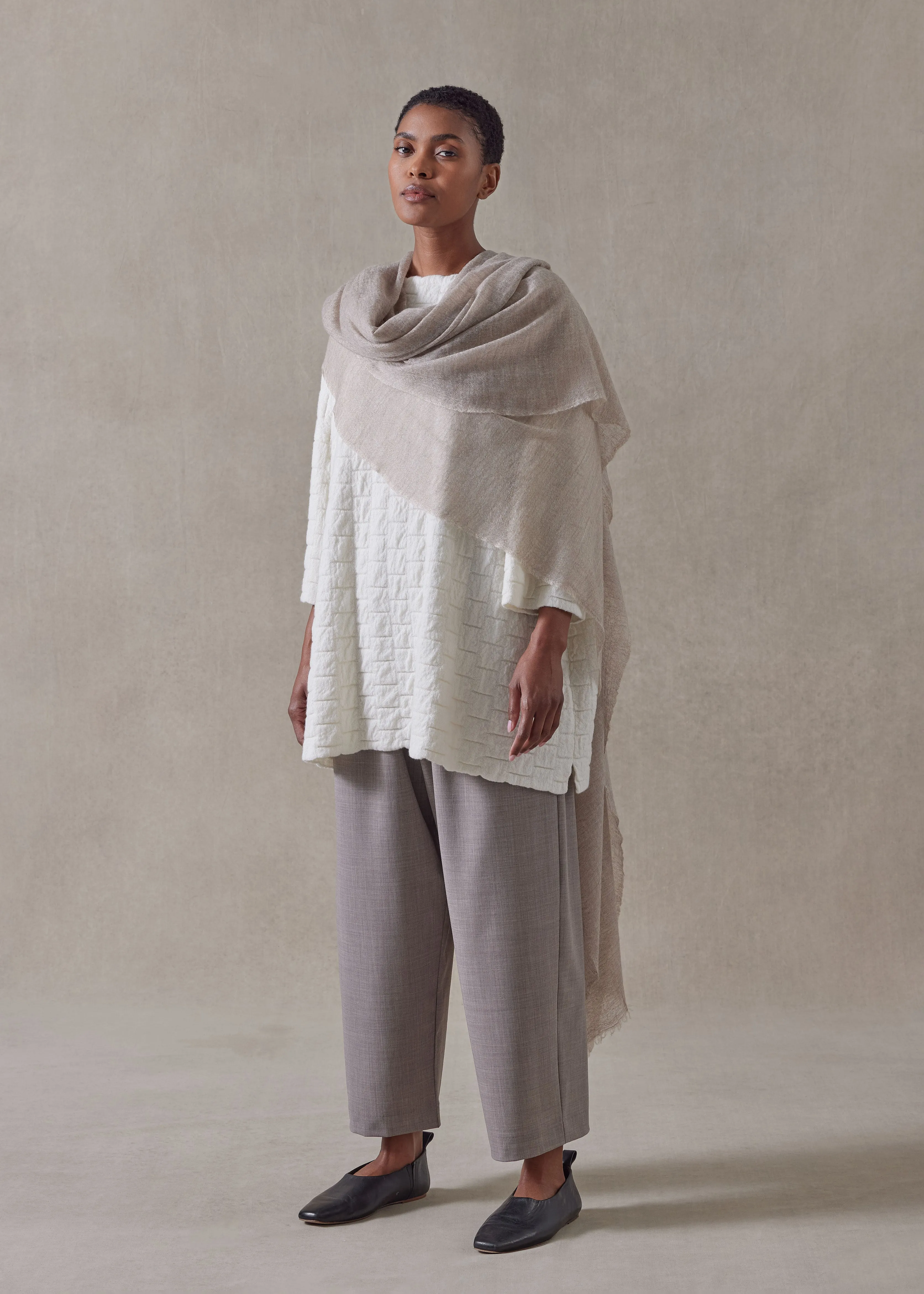 cashmere square 3/4 sleeve sweater - long (white) sold by eskandar