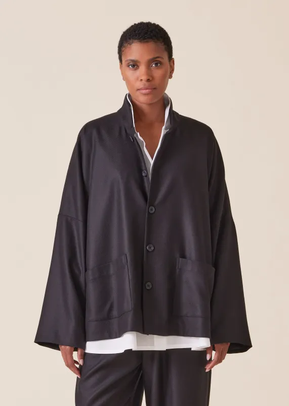 wool silk mix chinese imperial jacket with chinese collar - mid plus sold by eskandar