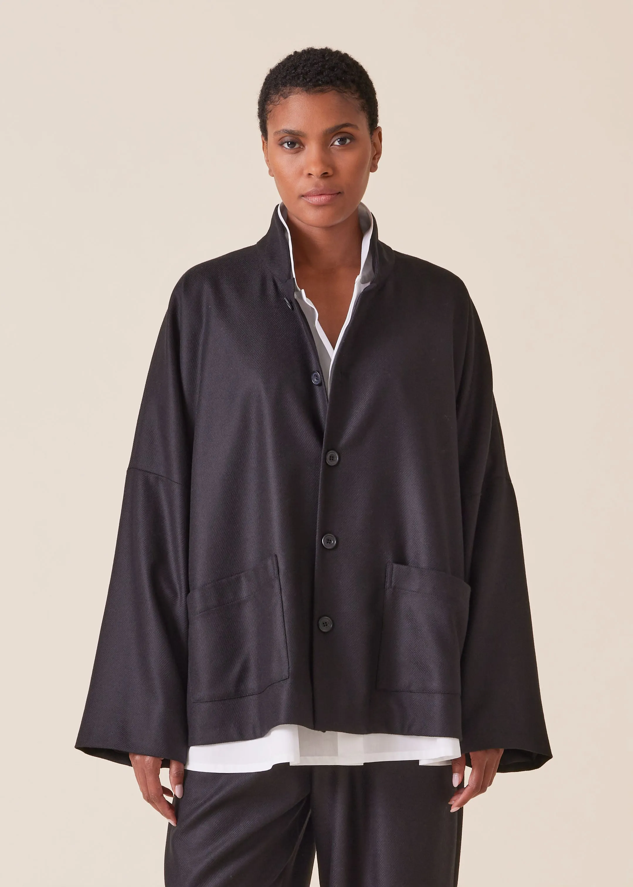 wool silk mix chinese imperial jacket with chinese collar - mid plus sold by eskandar