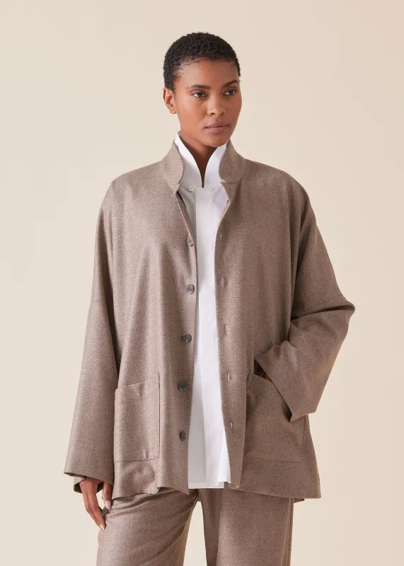 wool silk mix chinese imperial jacket with chinese collar - long sold by eskandar