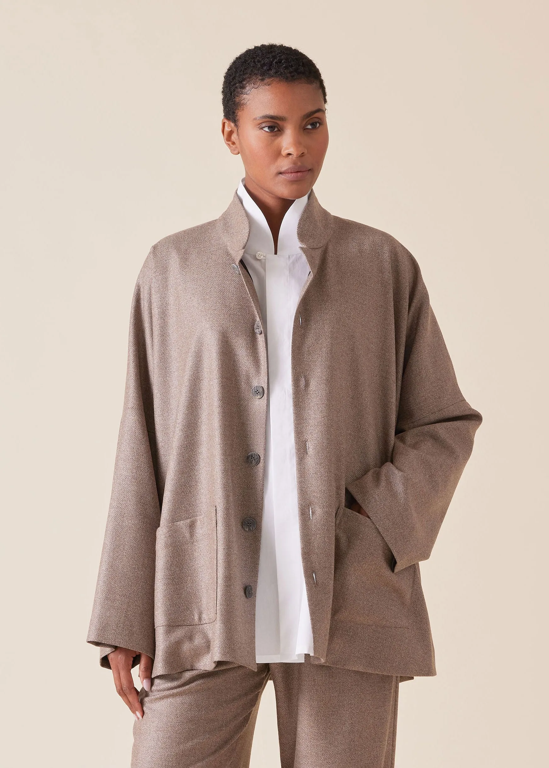 wool silk mix chinese imperial jacket with chinese collar - long sold by eskandar