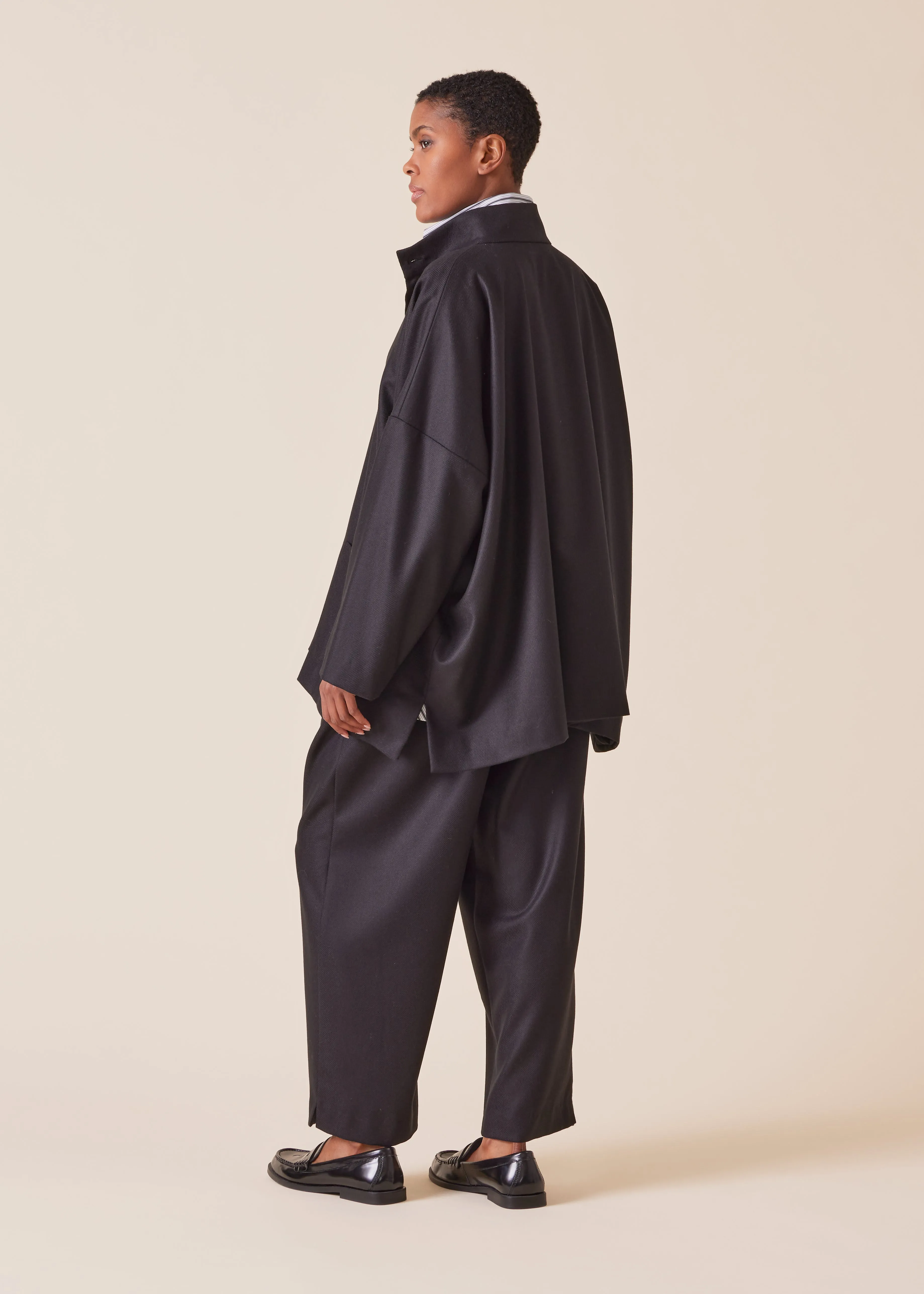 wool silk mix wide stand collar jacket - long sold by eskandar product image thumbnail 2