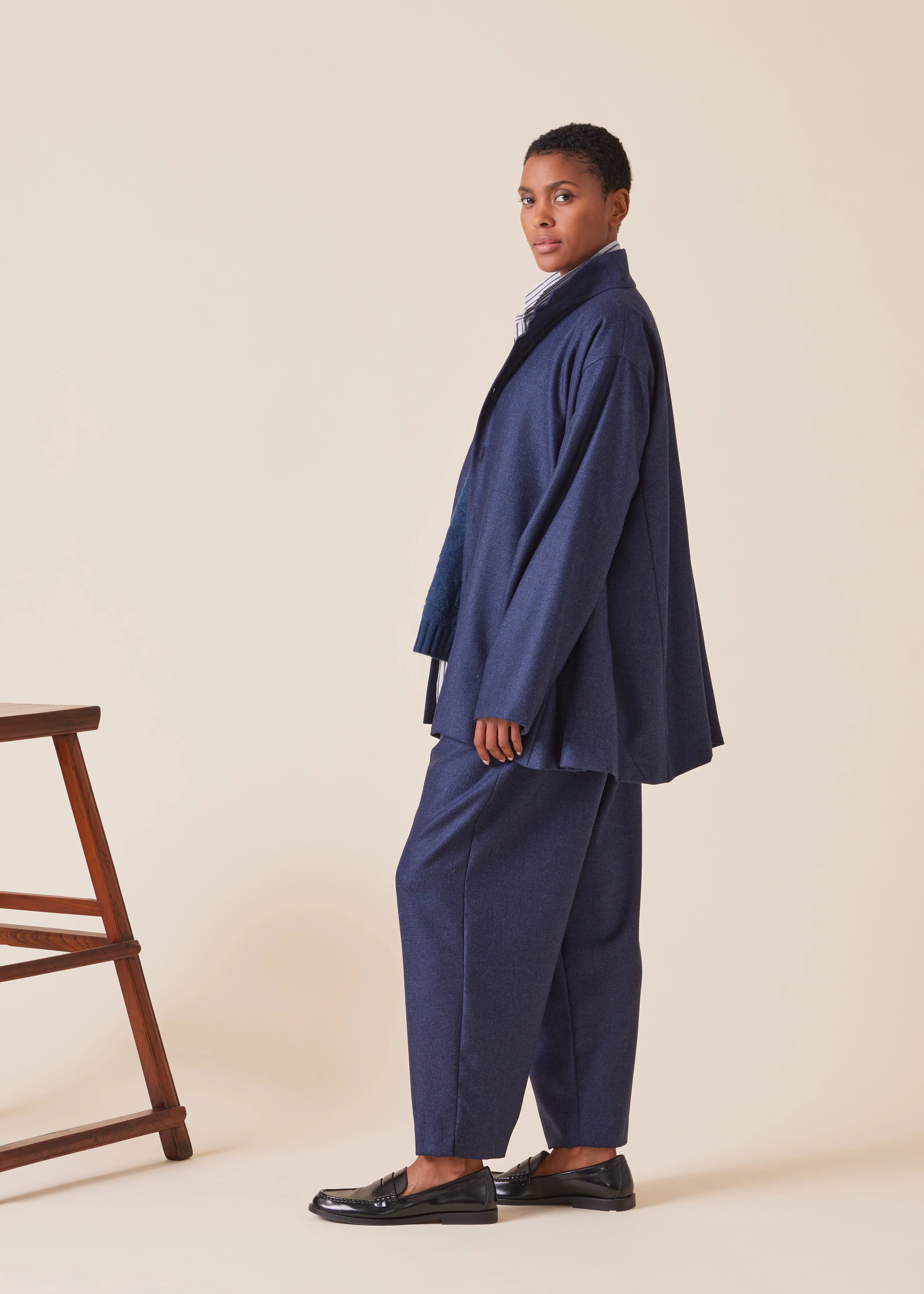 wool silk mix caucasus jacket with notch collar - long sold by eskandar product image thumbnail 2