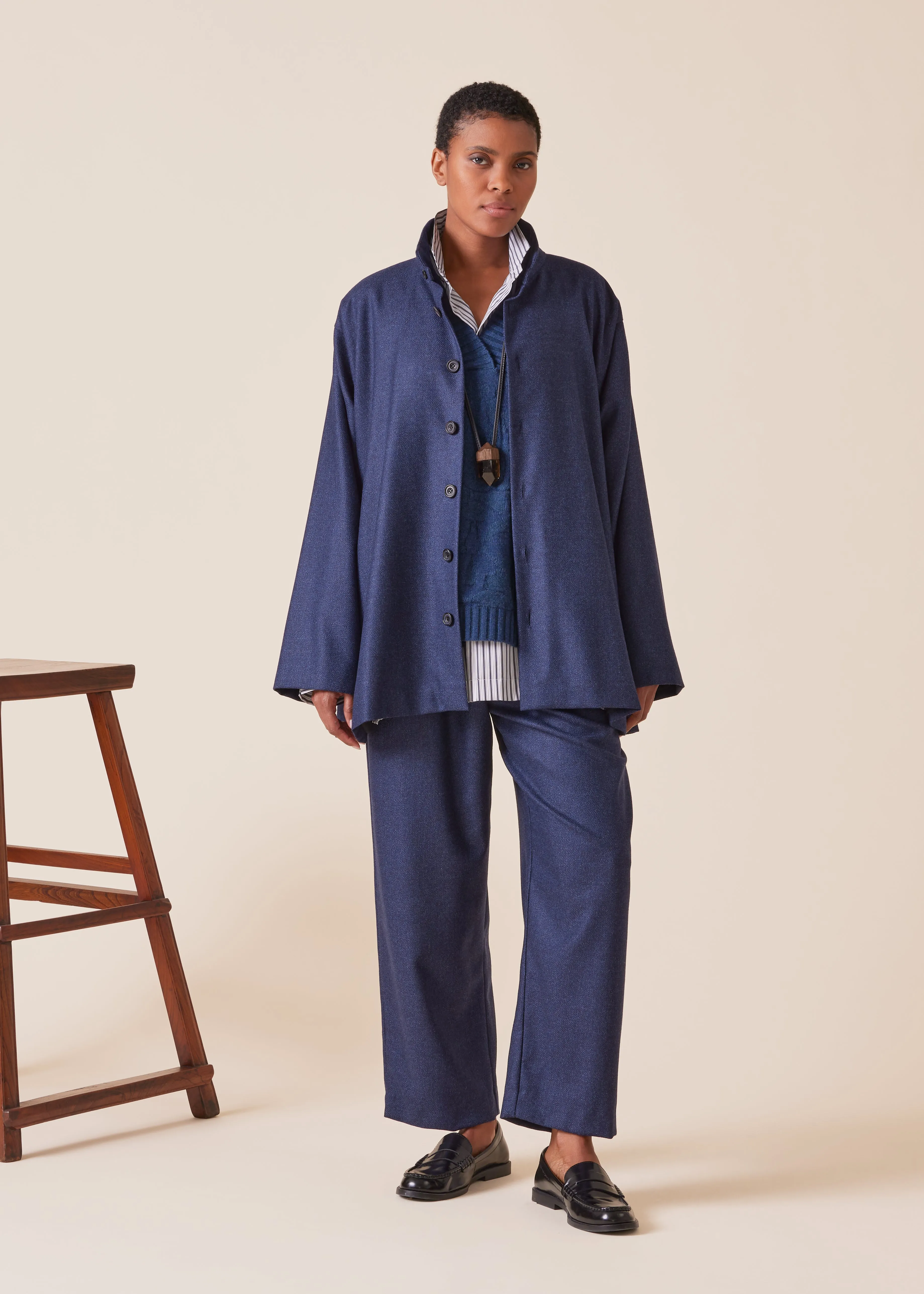 wool silk mix caucasus jacket with notch collar - long sold by eskandar product image thumbnail 4