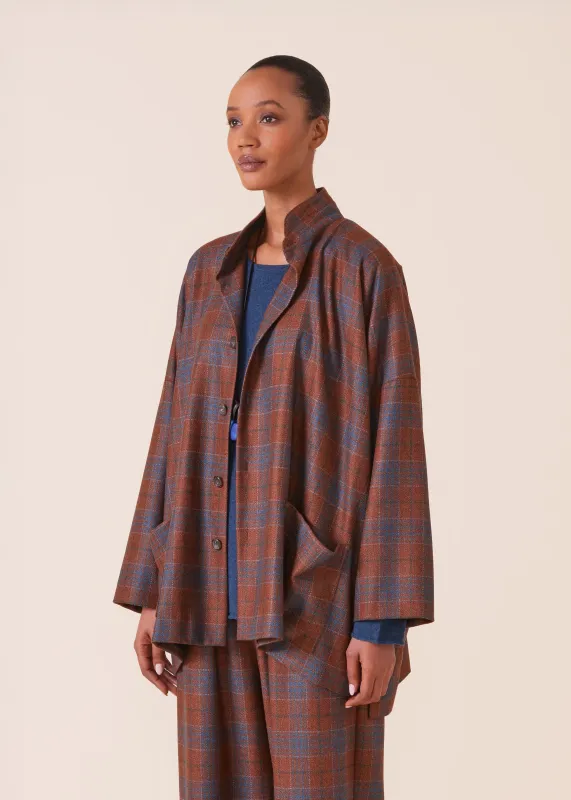 wool silk mix wide longer back double stand collar jacket - long sold by eskandar