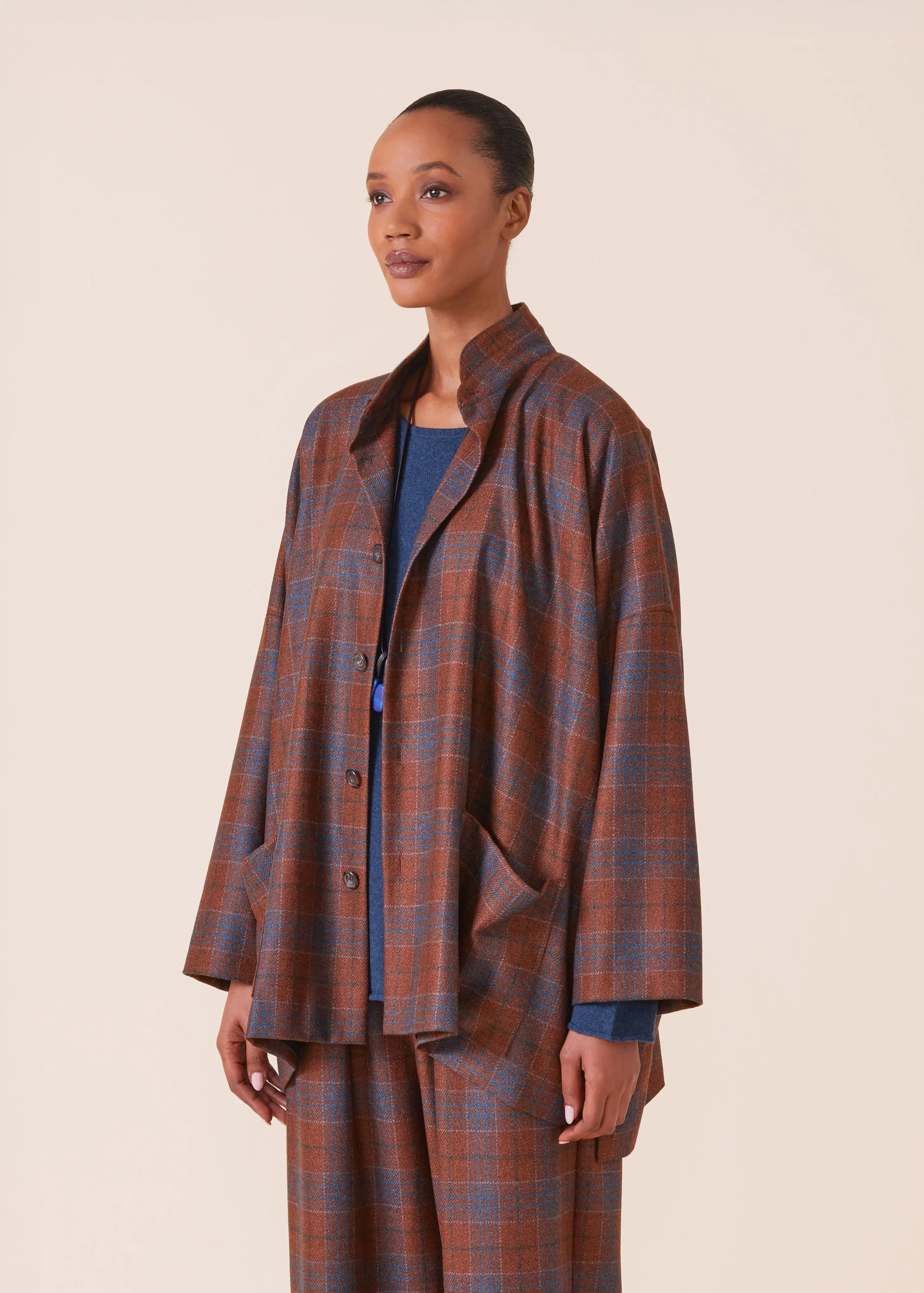 wool silk mix wide longer back double stand collar jacket - long sold by eskandar
