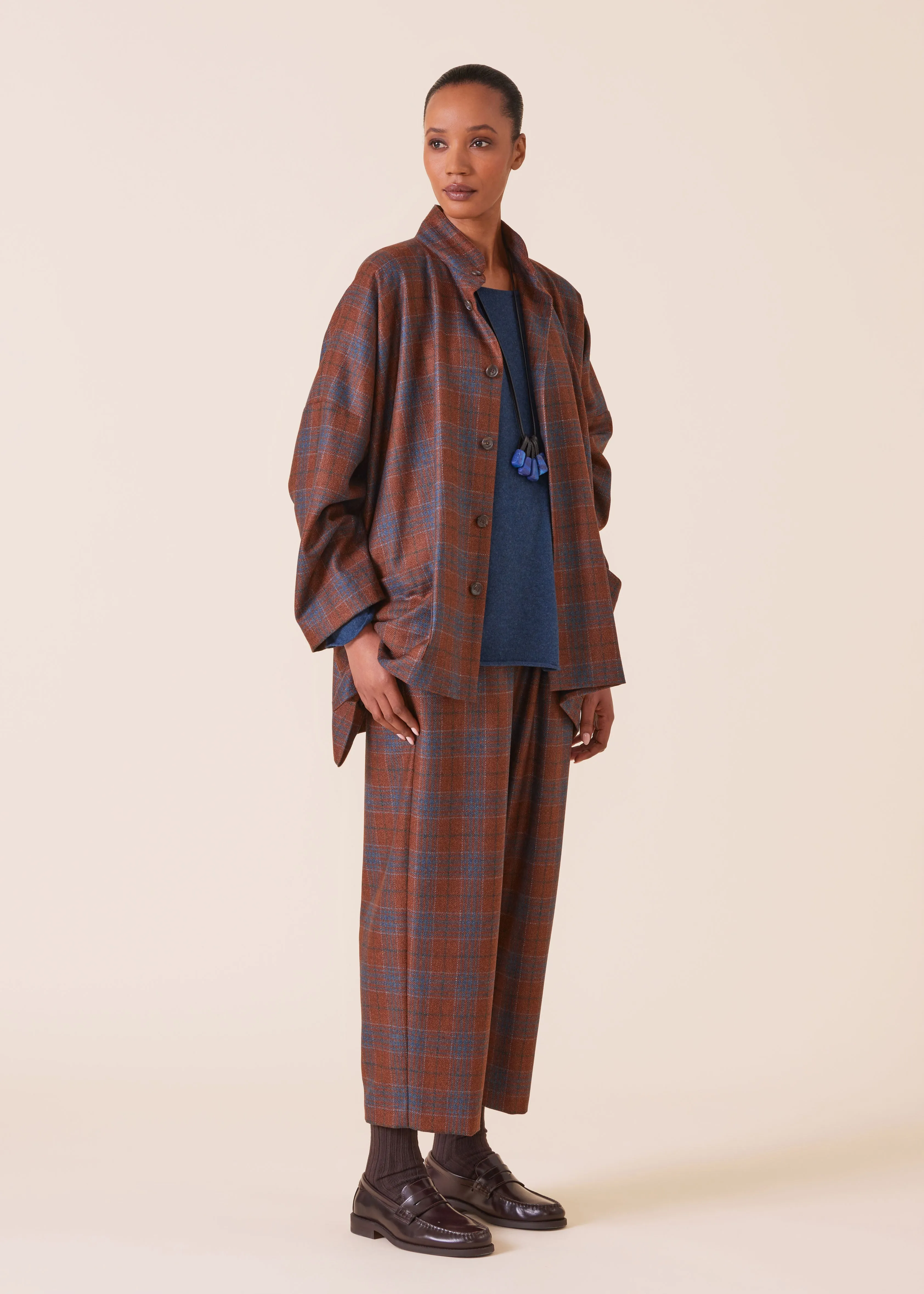 wool silk mix wide longer back double stand collar jacket - long sold by eskandar product image thumbnail 4