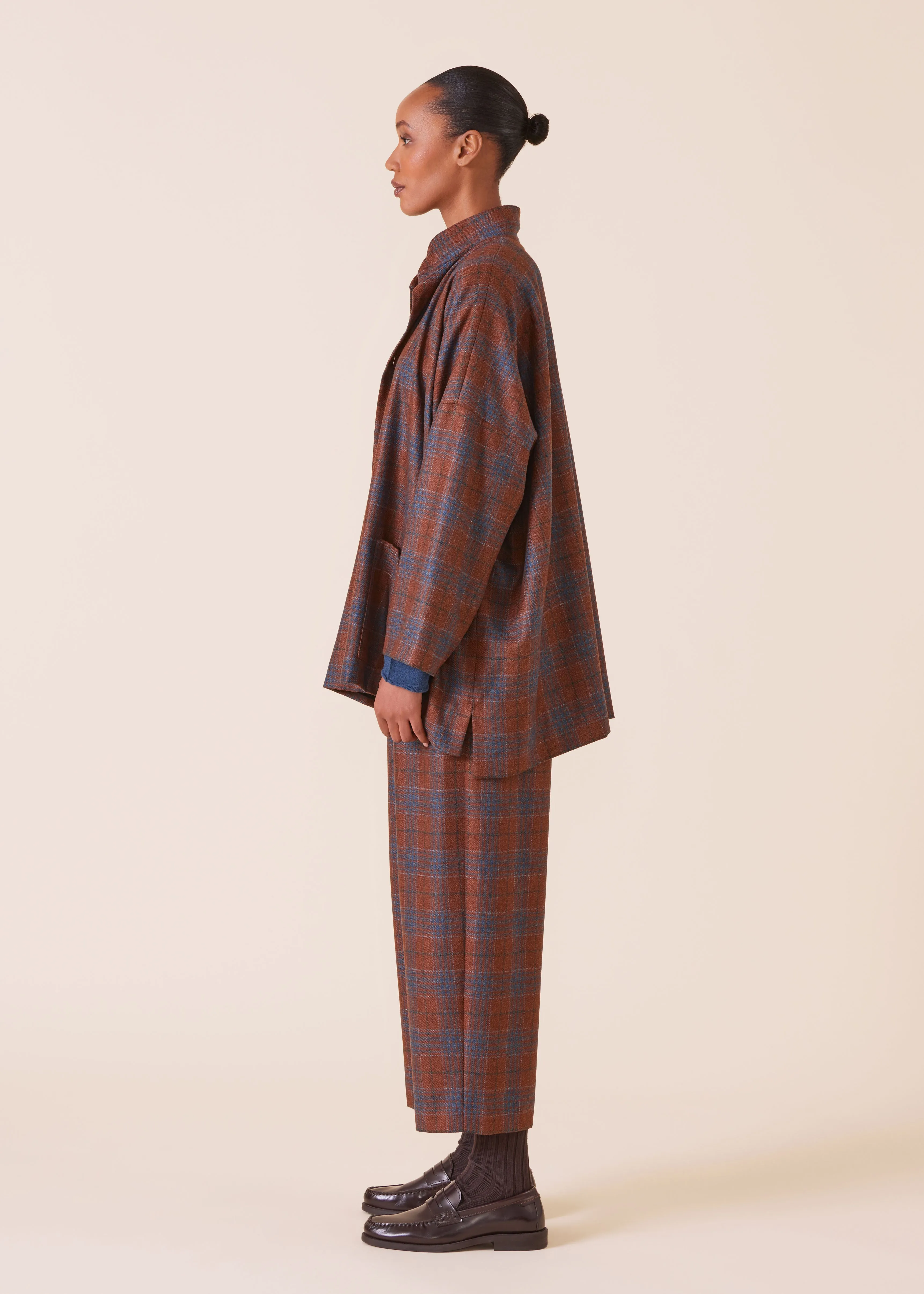 wool silk mix wide longer back double stand collar jacket - long sold by eskandar product image thumbnail 2