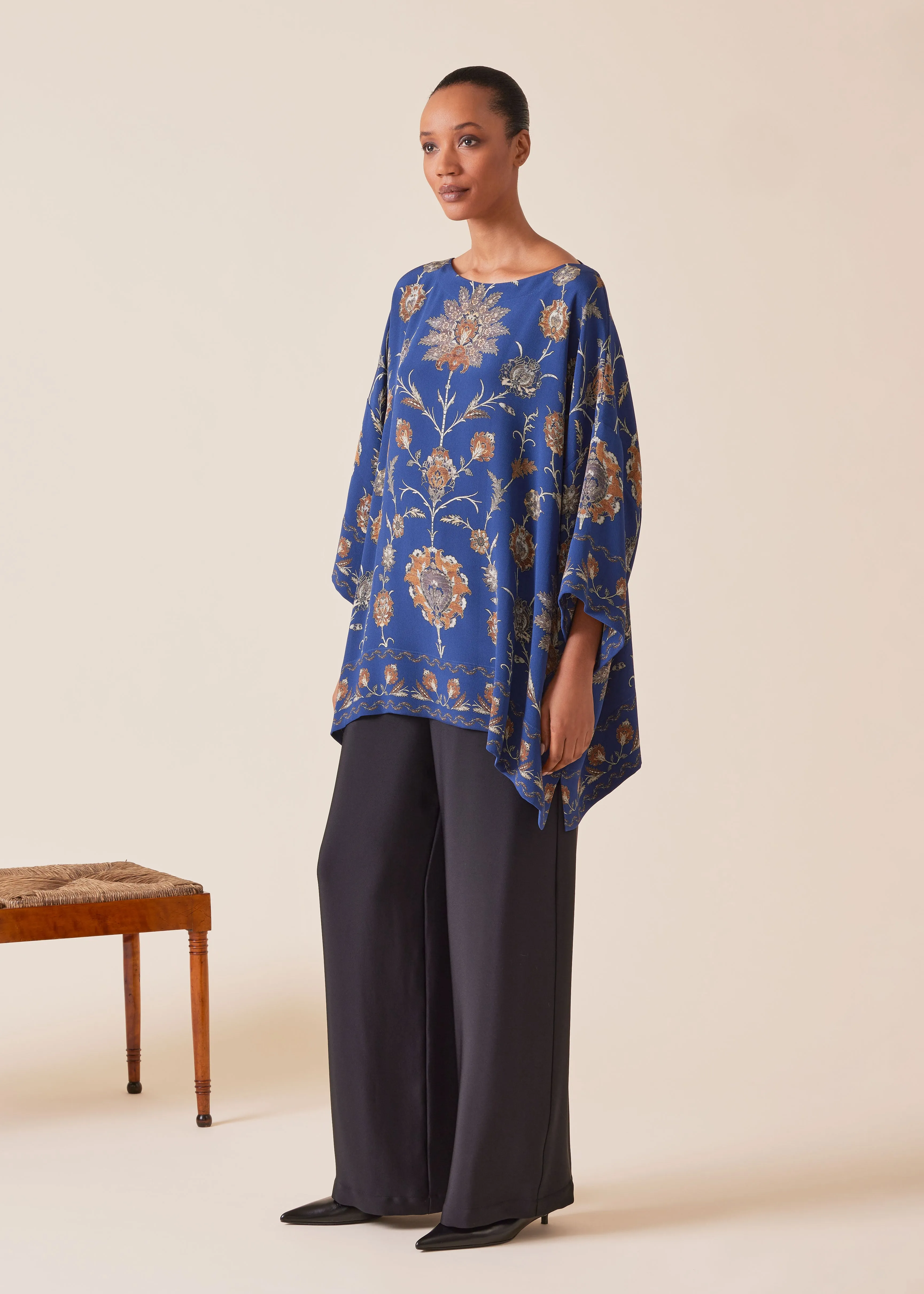silk 3/4 sleeve bateau neck tunic - long sold by eskandar