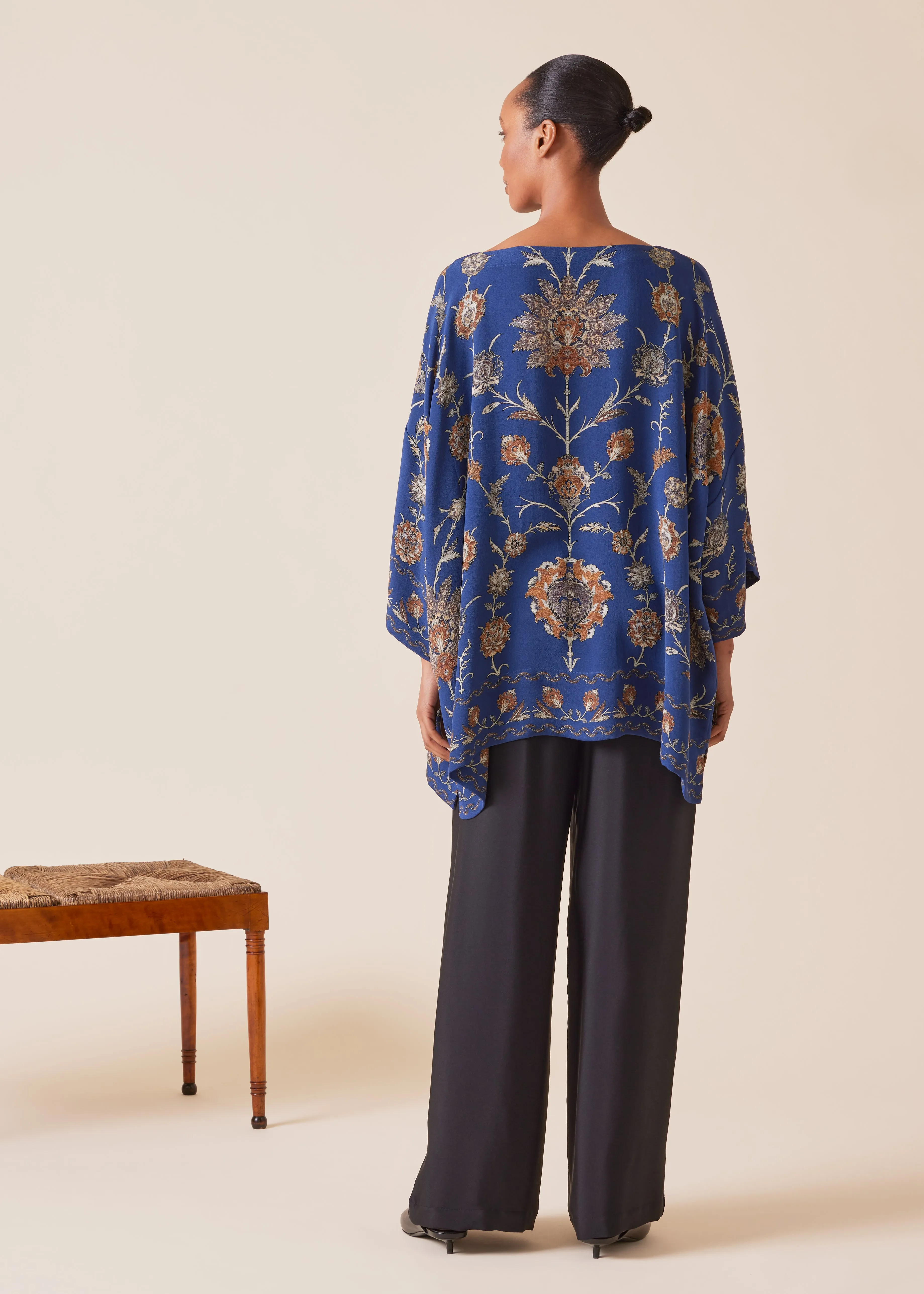 silk 3/4 sleeve bateau neck tunic - long sold by eskandar product image thumbnail 3