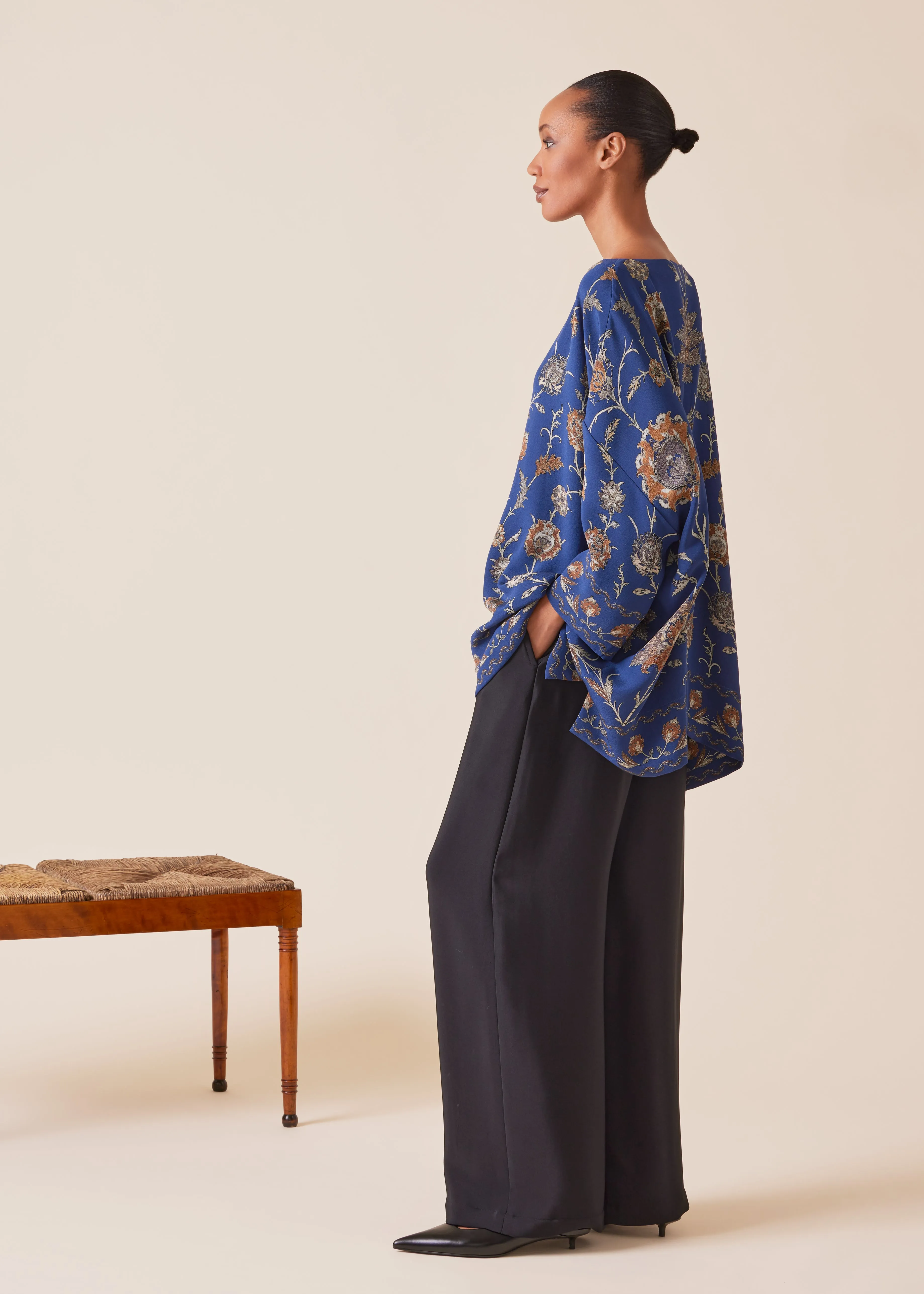 silk 3/4 sleeve bateau neck tunic - long sold by eskandar product image thumbnail 2