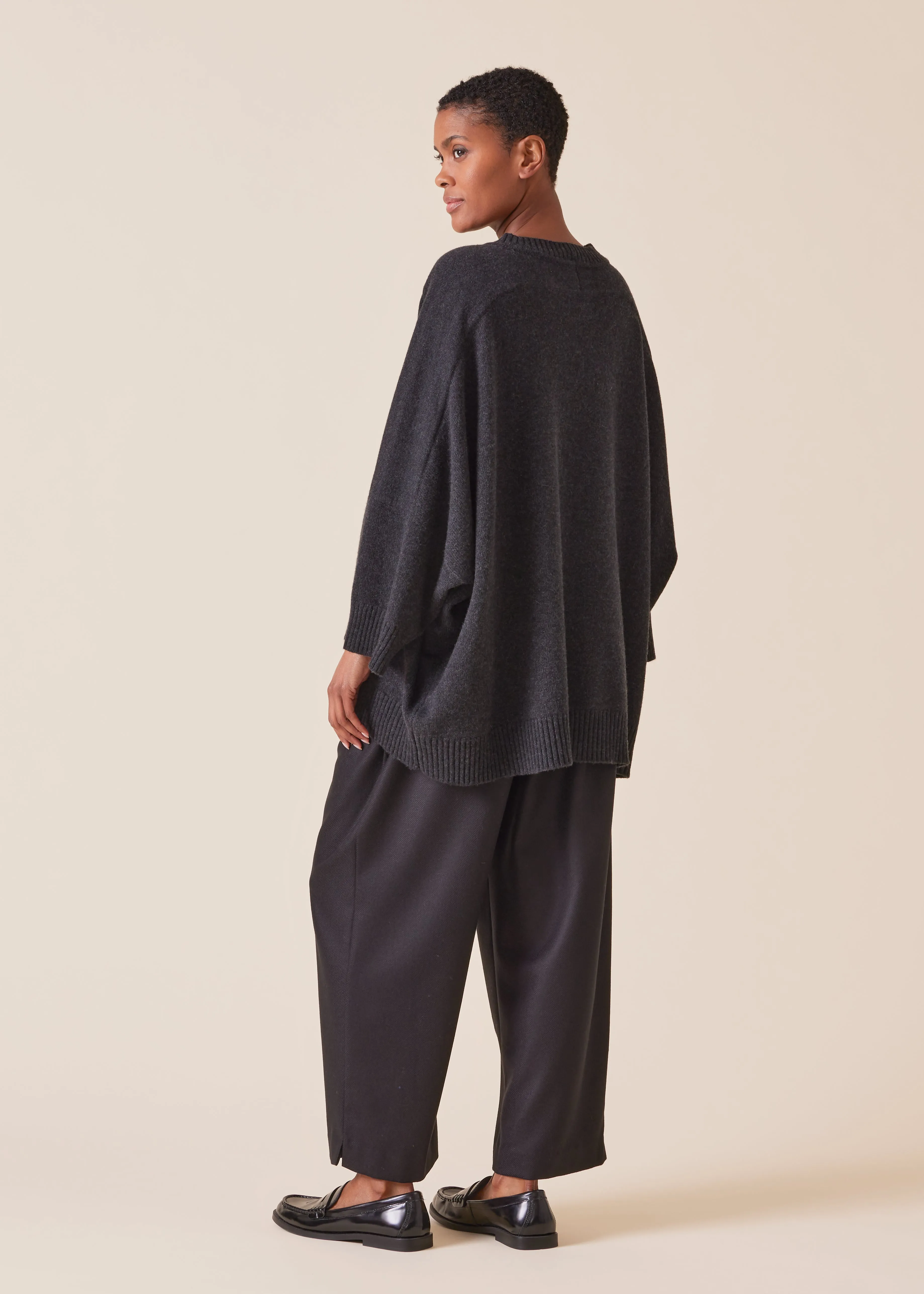 cashmere sloped shoulder round neck sweater - long (coal) sold by eskandar product image thumbnail 4