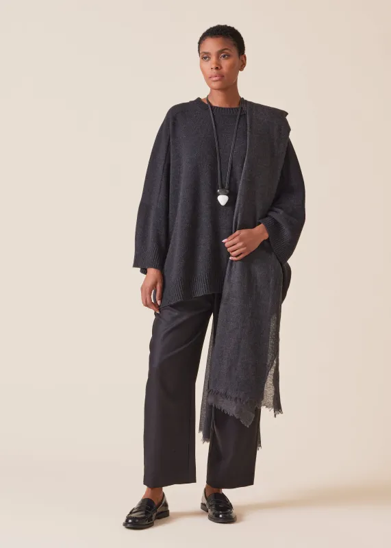 cashmere sloped shoulder round neck sweater - long (coal) sold by eskandar
