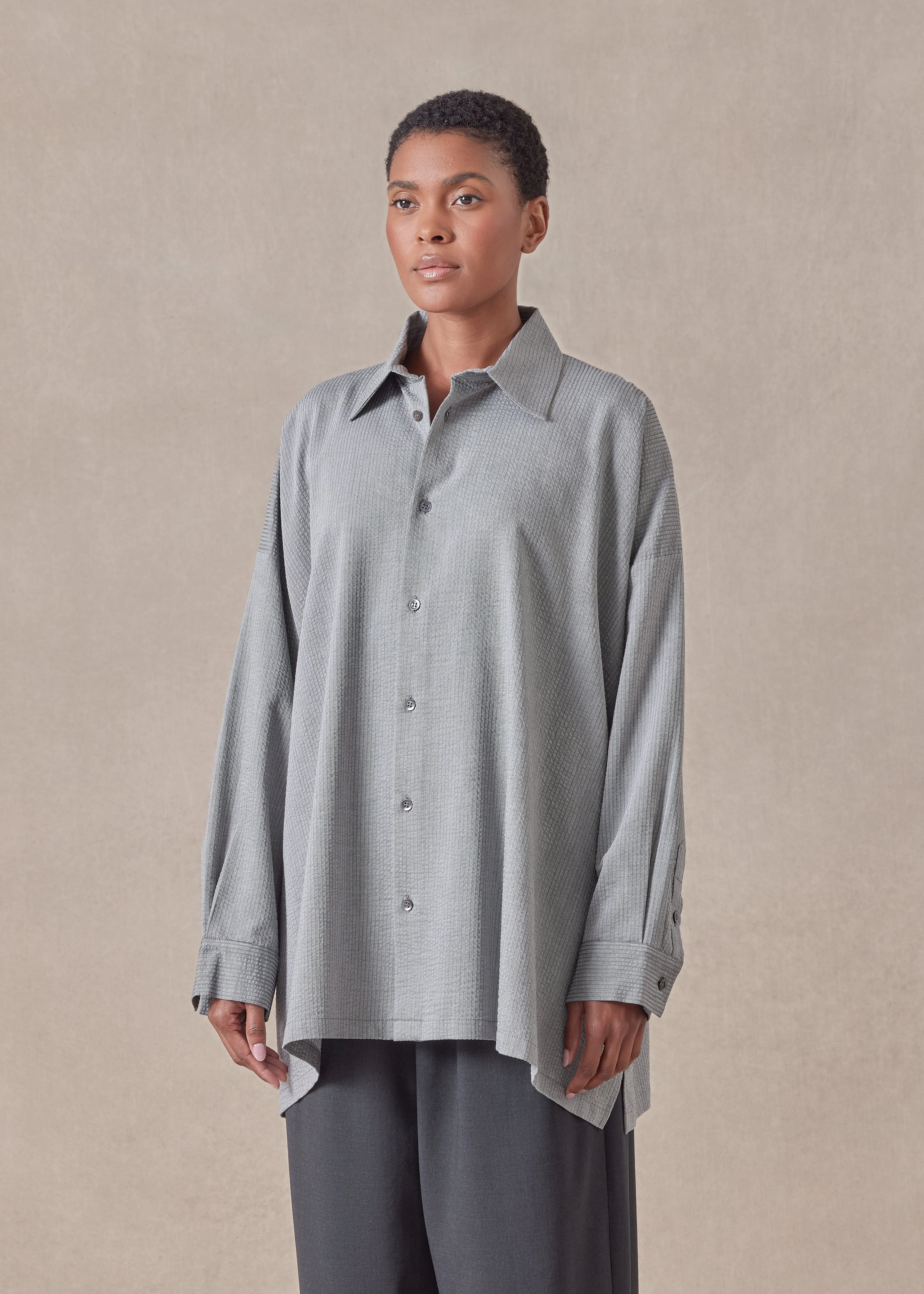 cotton wide a-line shirt with collar - long sold by eskandar