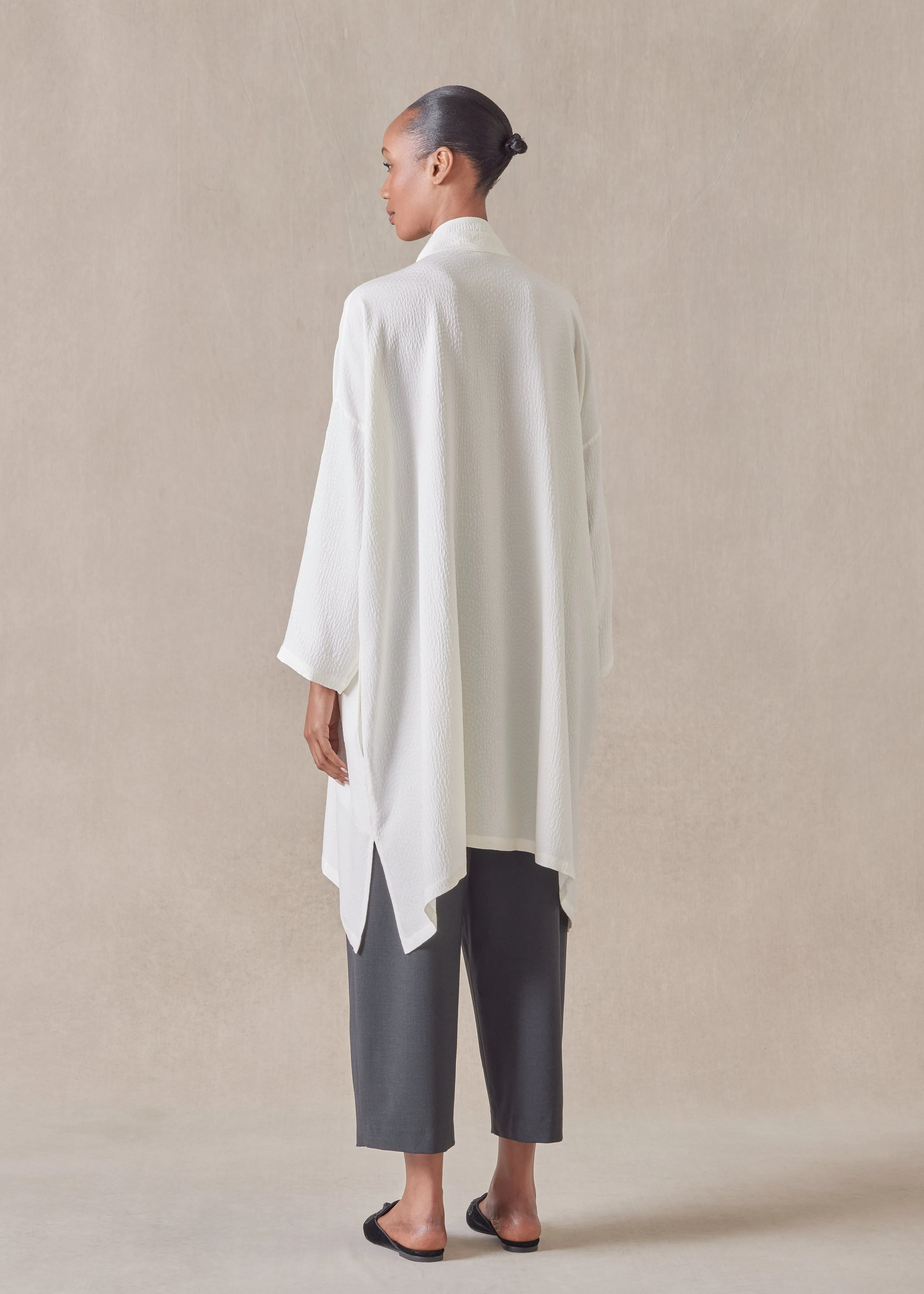 silk jacquard wide a-line double stand collar shirt - very long with slits sold by eskandar product image thumbnail 5