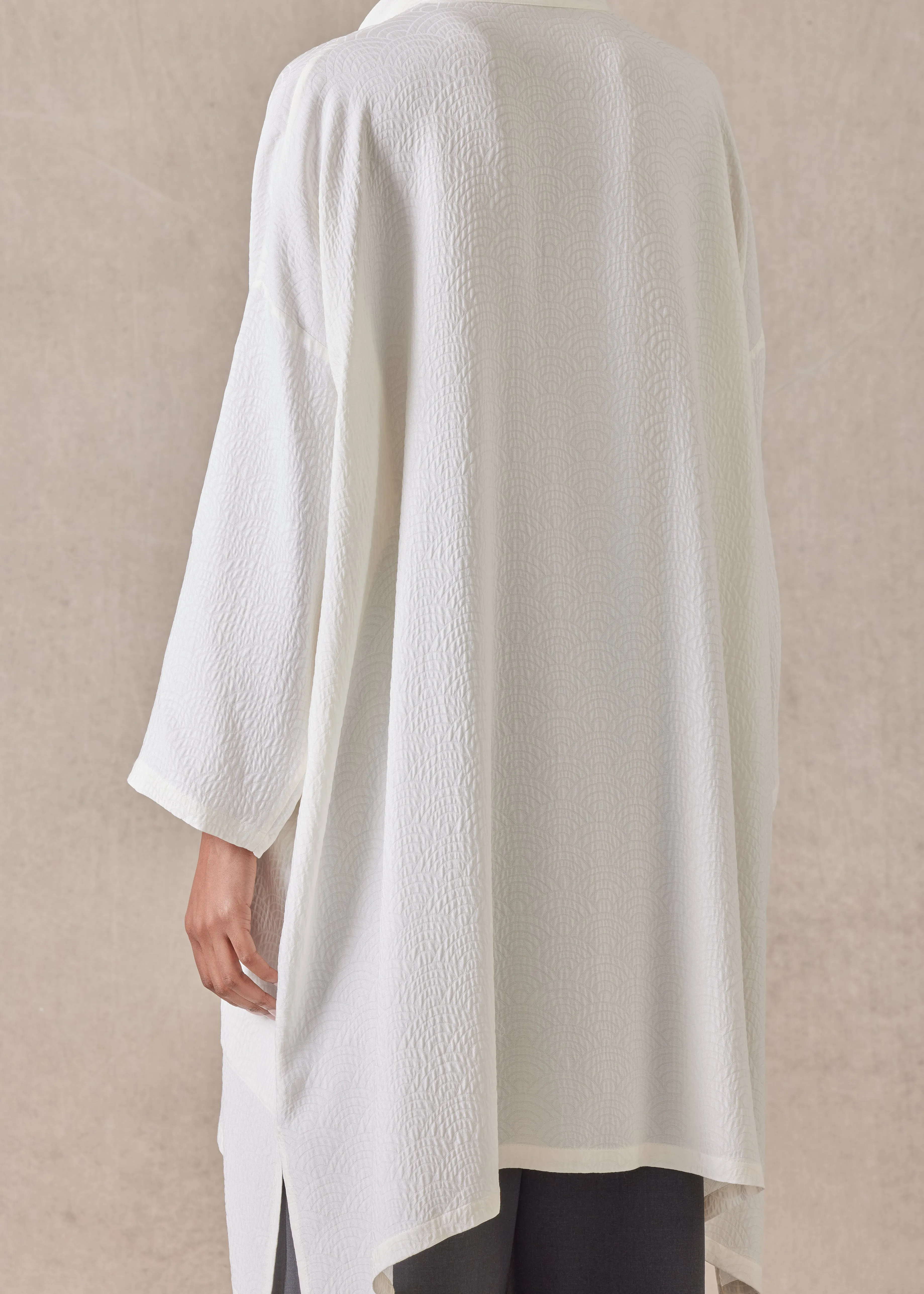 silk jacquard wide a-line double stand collar shirt - very long with slits sold by eskandar product image thumbnail 4