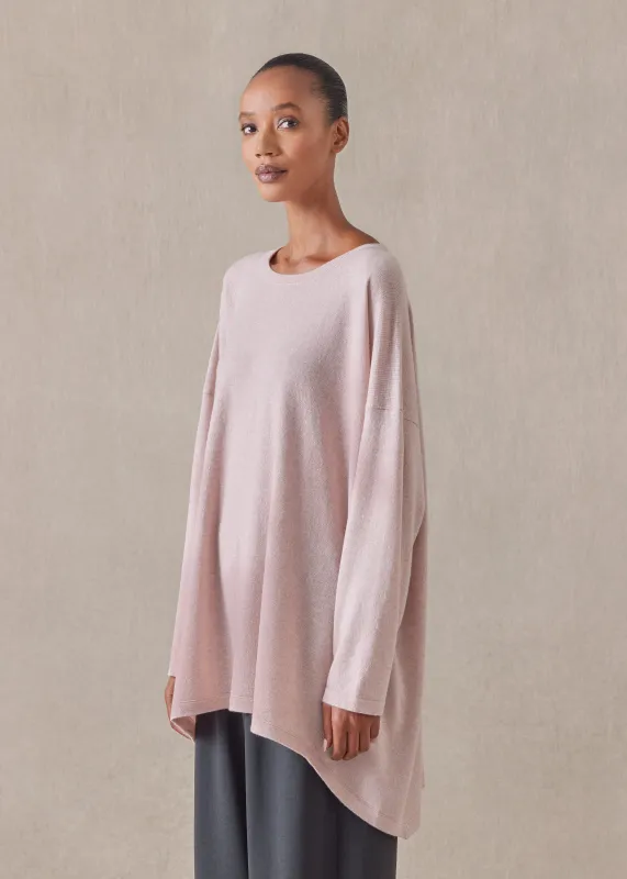 cashmere smaller front larger back round neck sweater - long sold by eskandar