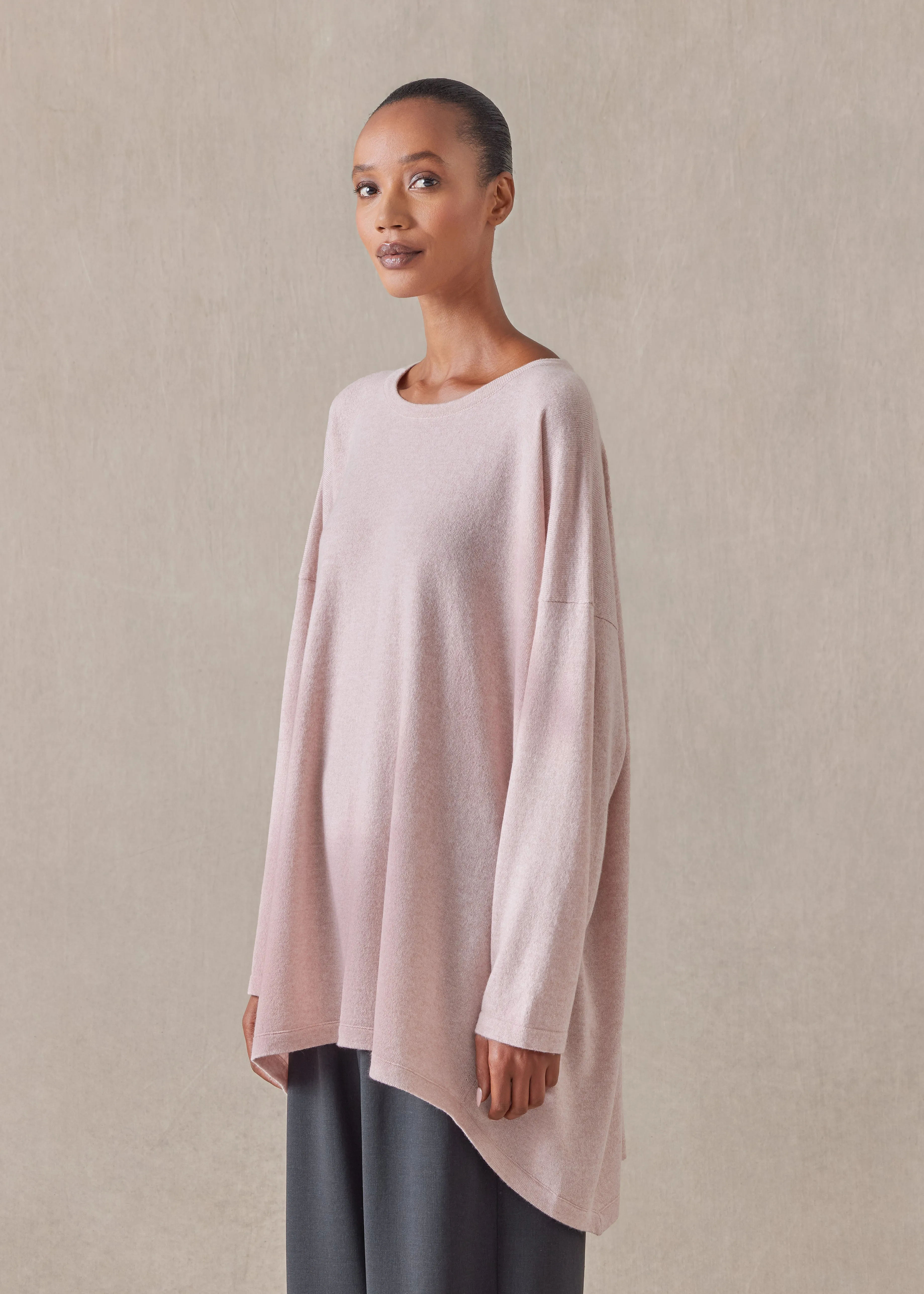 cashmere smaller front larger back round neck sweater - long sold by eskandar