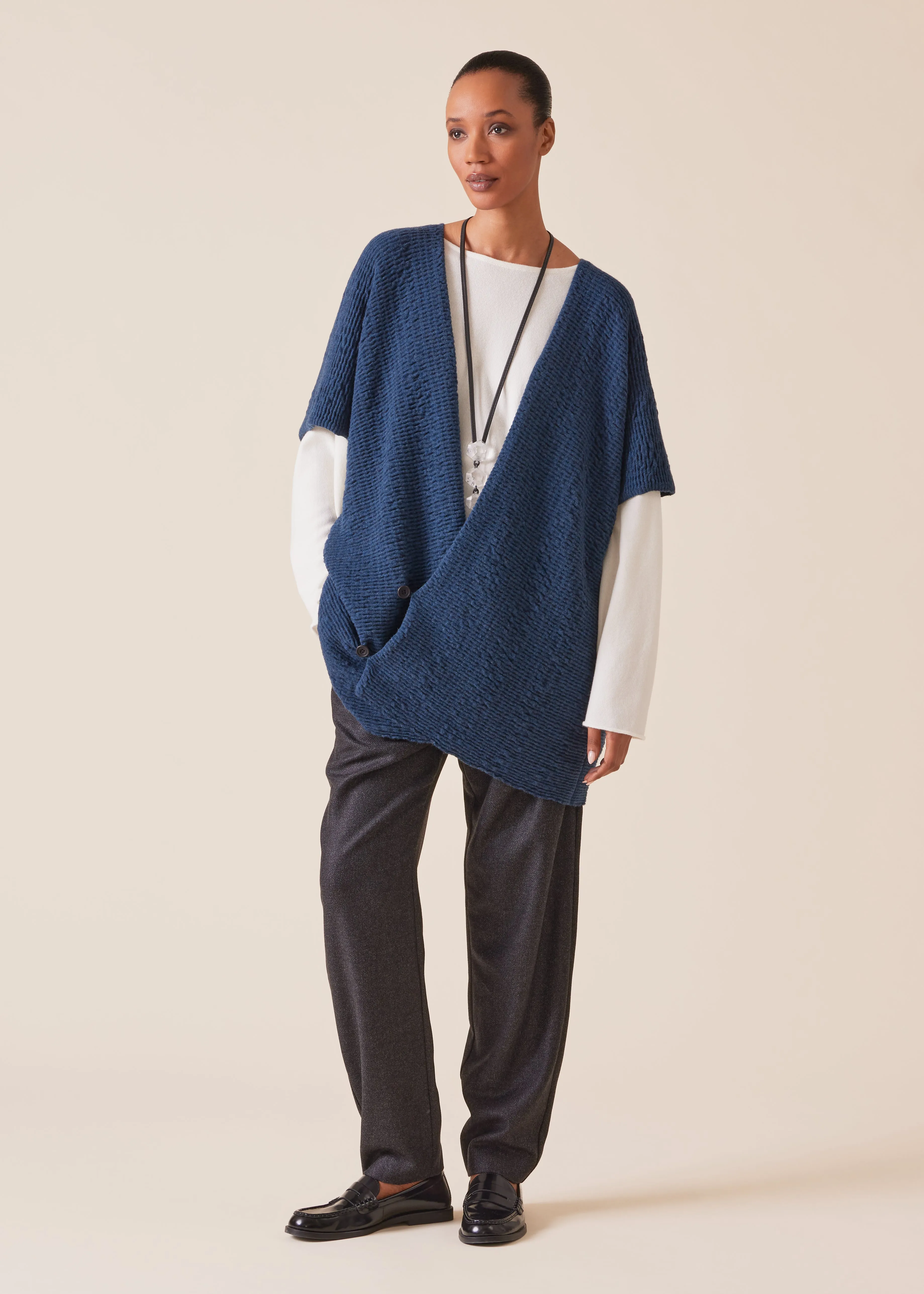 cashmere double breasted sleeveless knit cardigan - long plus sold by eskandar product image thumbnail 4