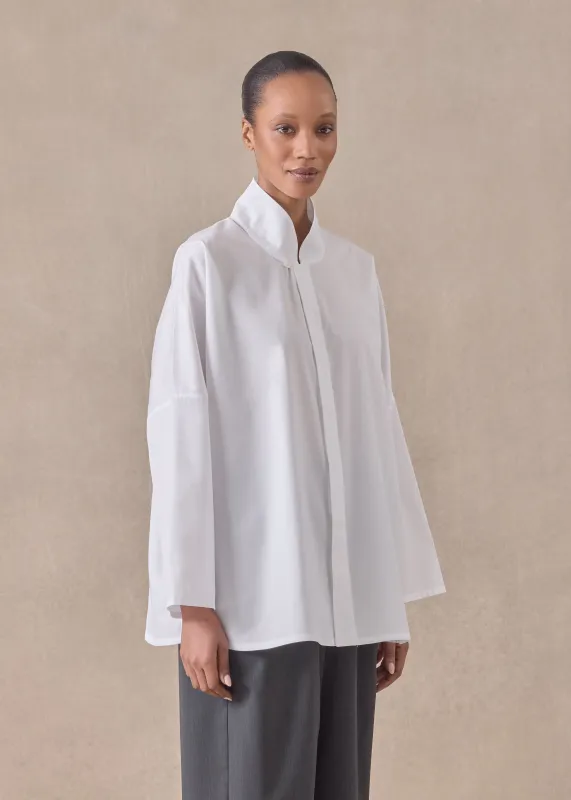 cotton chinese imperial shirt with chinese collar - long sold by eskandar