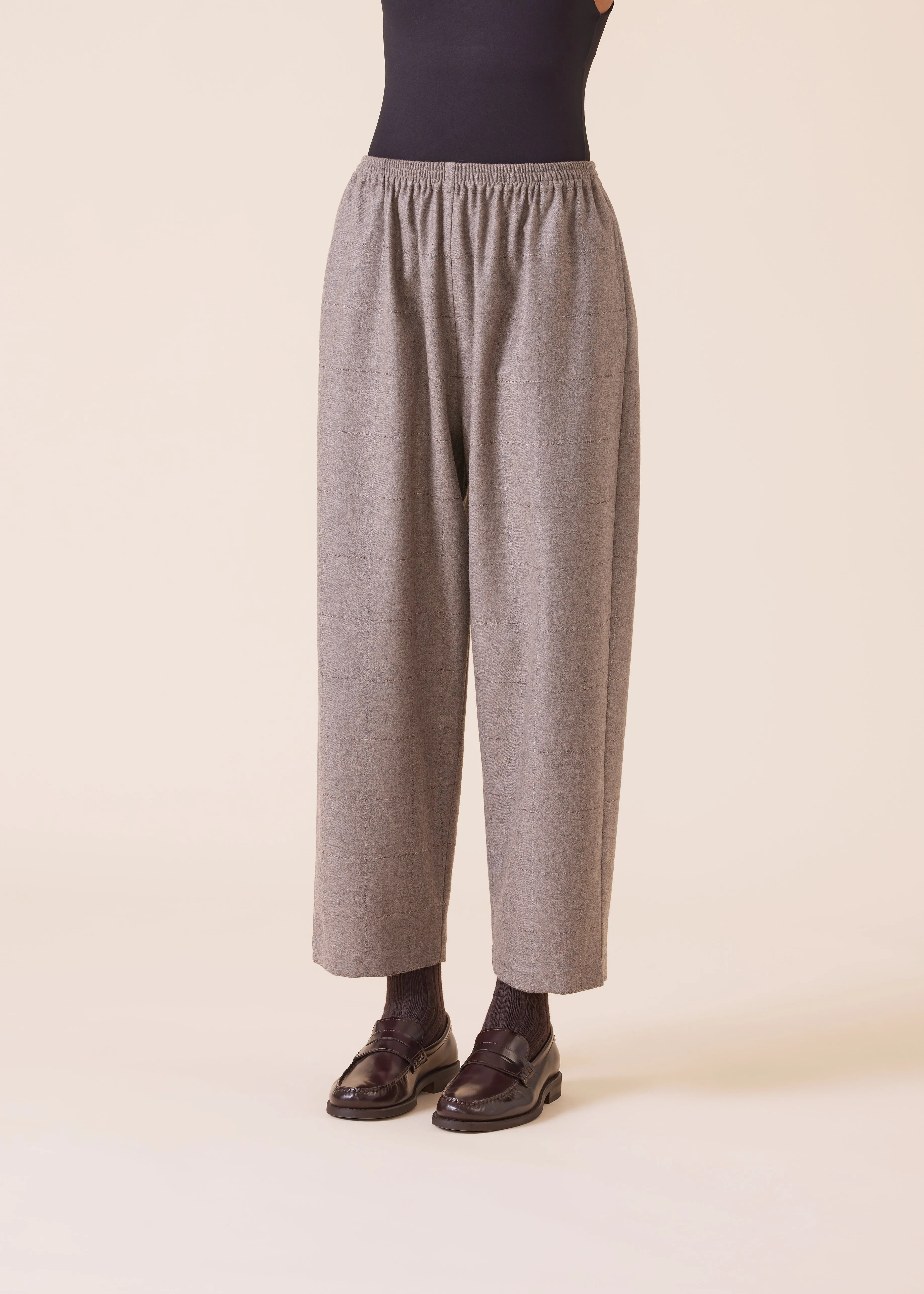 wool cashmere mix longer japanese trouser with ankle slits sold by eskandar