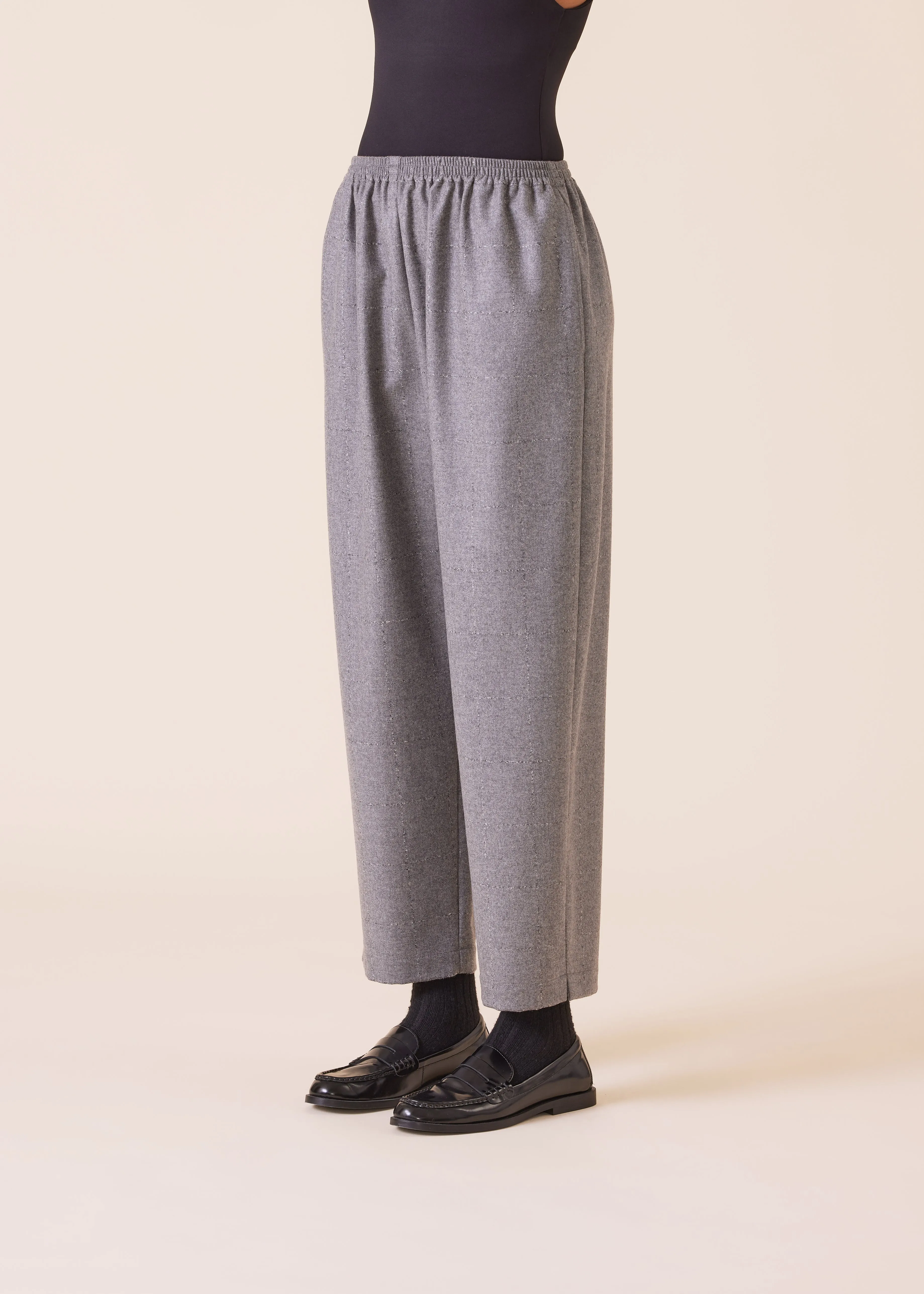 wool cashmere mix longer japanese trouser with ankle slits sold by eskandar