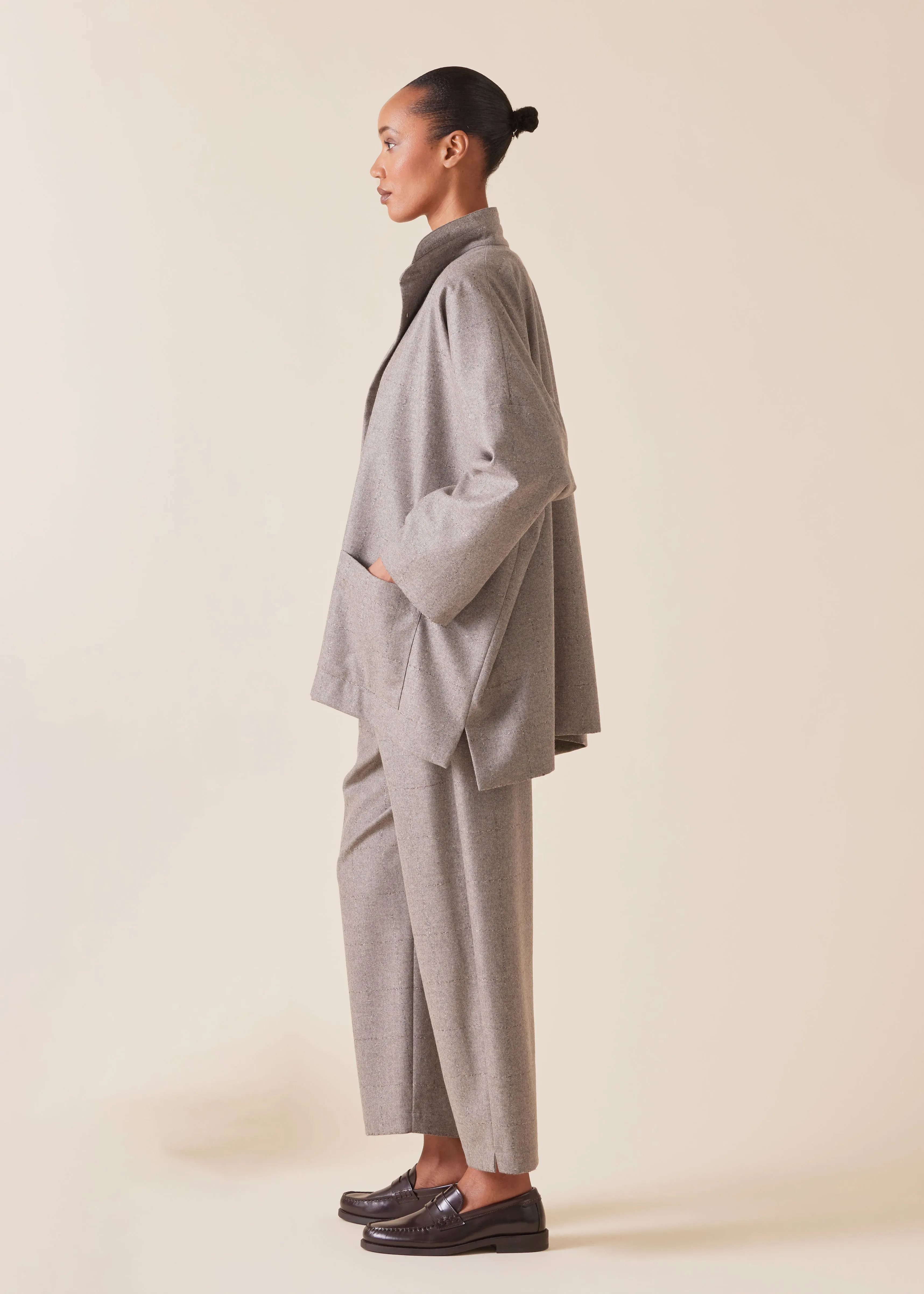 wool cashmere mix wide longer back double stand collar jacket - long sold by eskandar product image thumbnail 2
