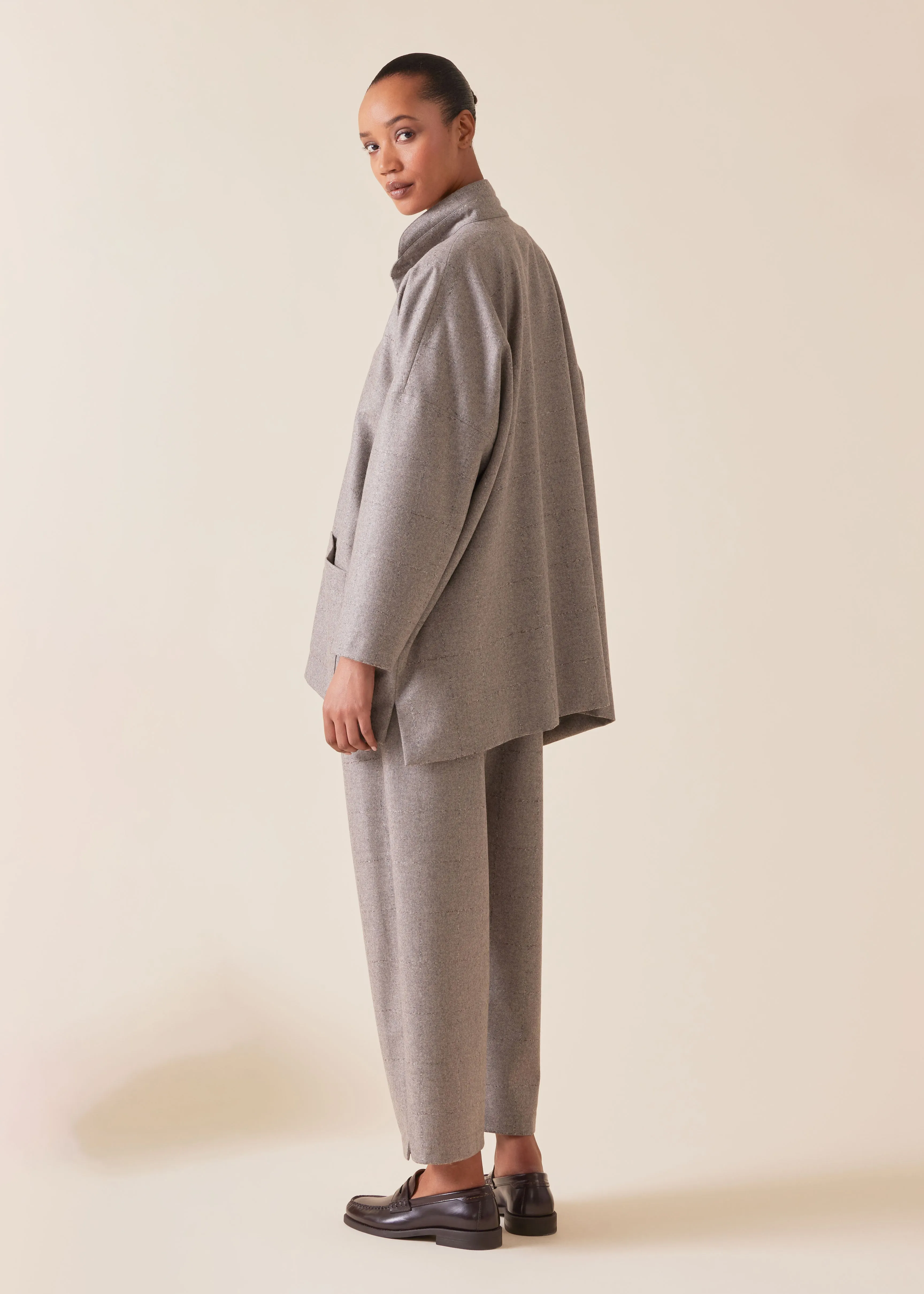 wool cashmere mix wide longer back double stand collar jacket - long sold by eskandar product image thumbnail 3