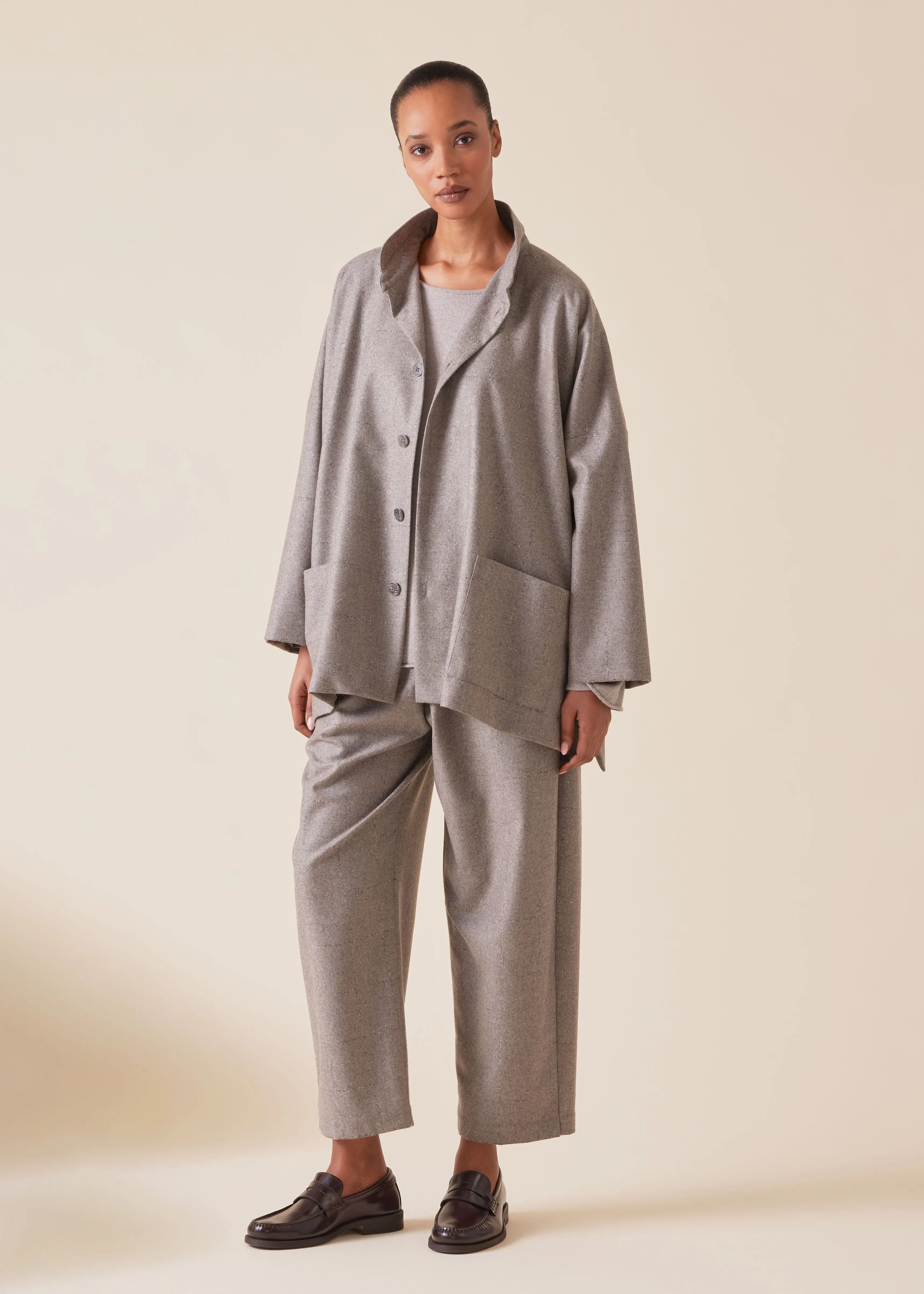 wool cashmere mix wide longer back double stand collar jacket - long sold by eskandar