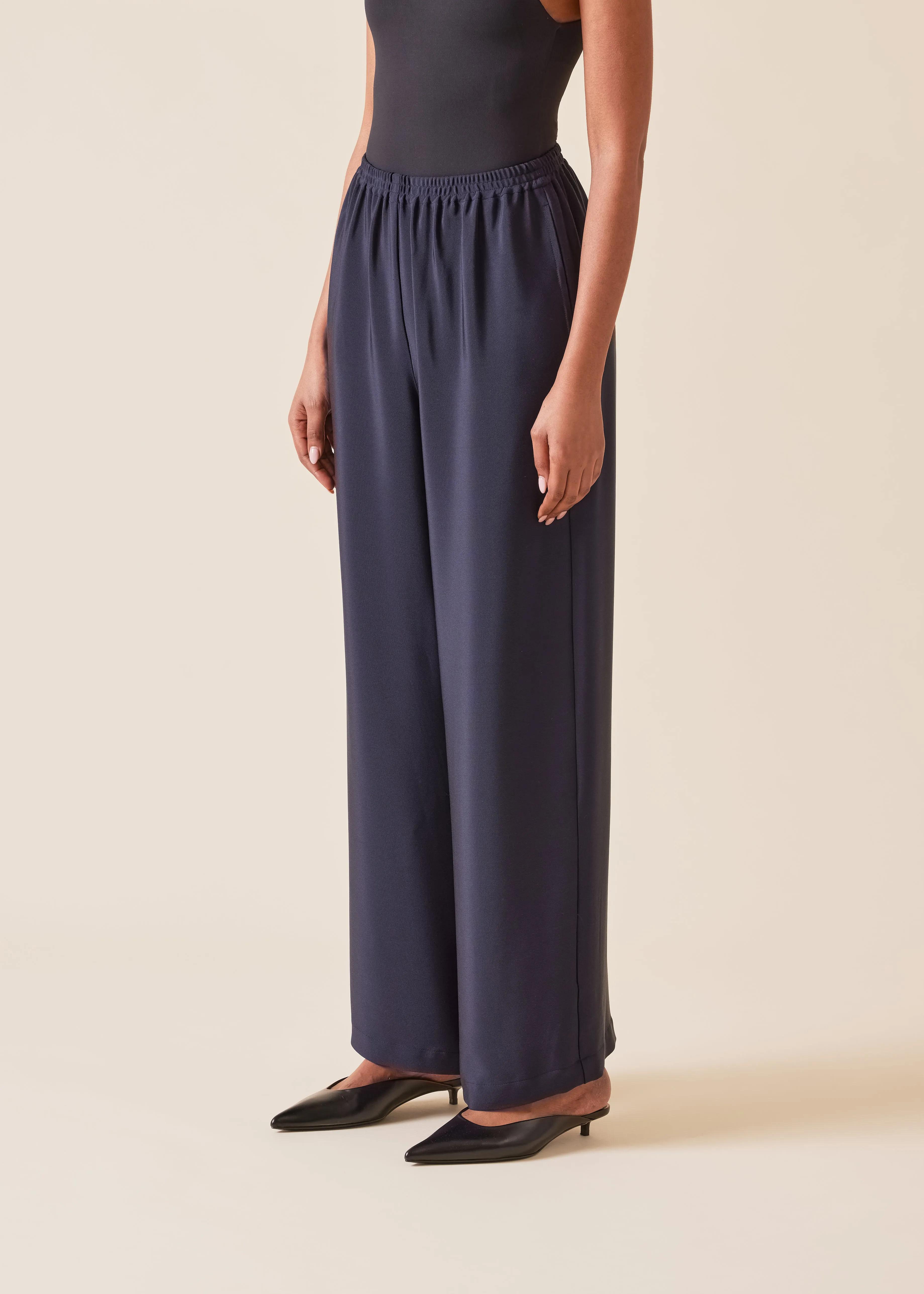 silk flared trouser (midnight) sold by eskandar