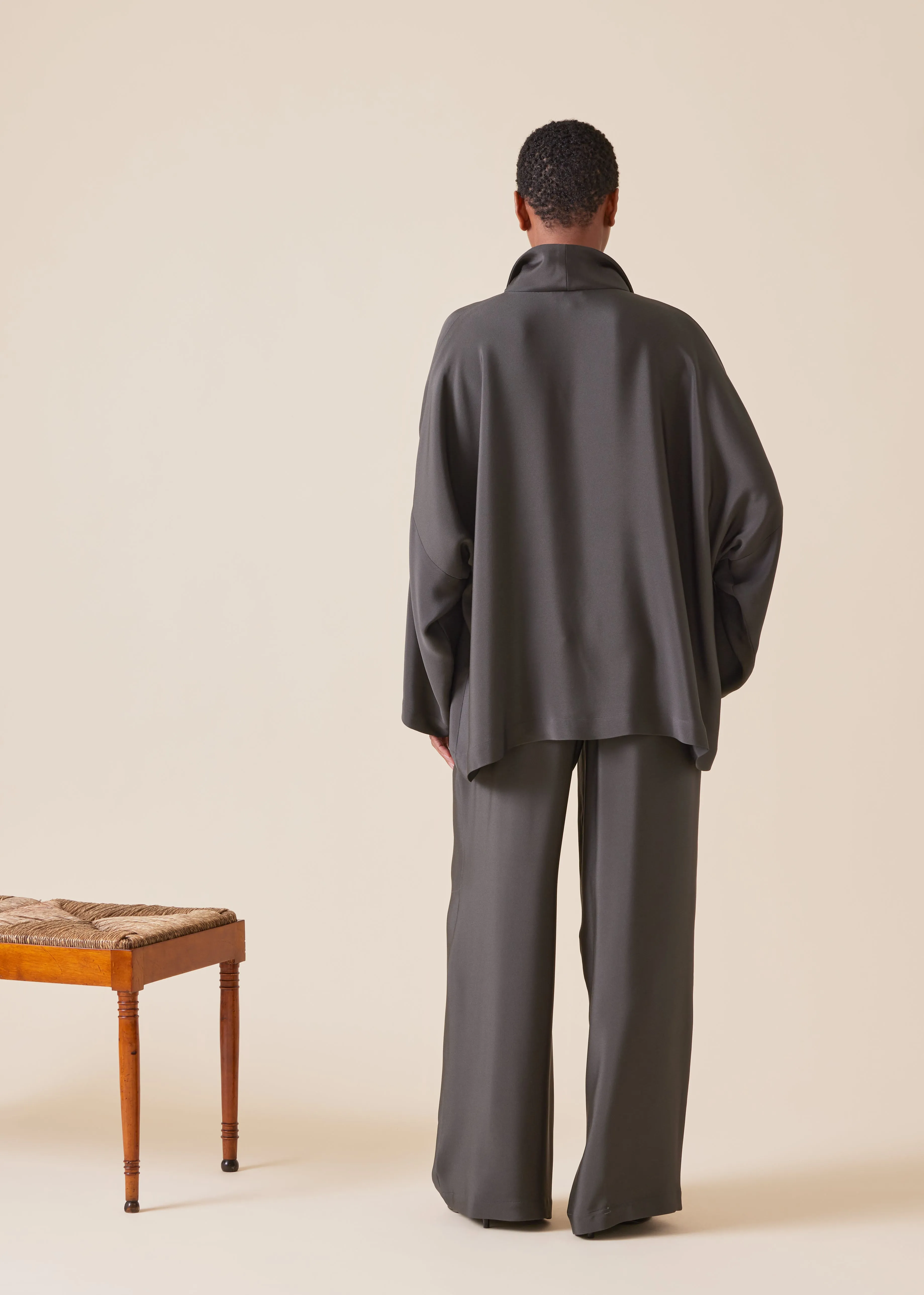 silk imperial tunic with open stand collar - mid plus sold by eskandar product image thumbnail 3